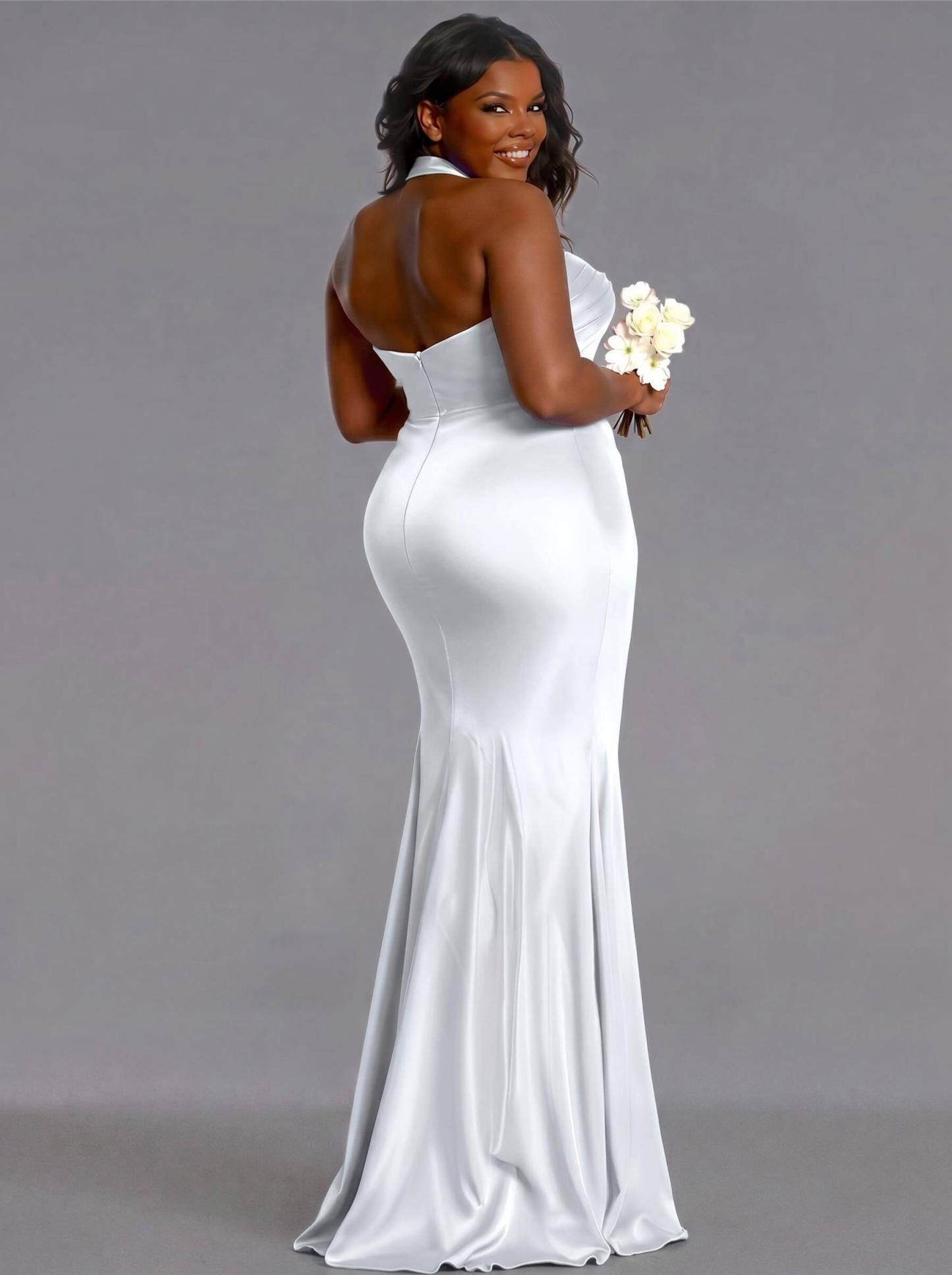 Trumpet/Mermaid Halter Floor-Length Silk Like Satin Bridesmaid Dresses With High Split, product image 190