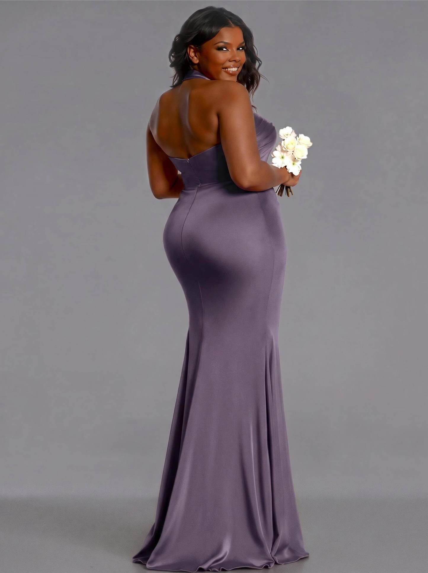 Trumpet/Mermaid Halter Floor-Length Silk Like Satin Bridesmaid Dresses With High Split, product image 126