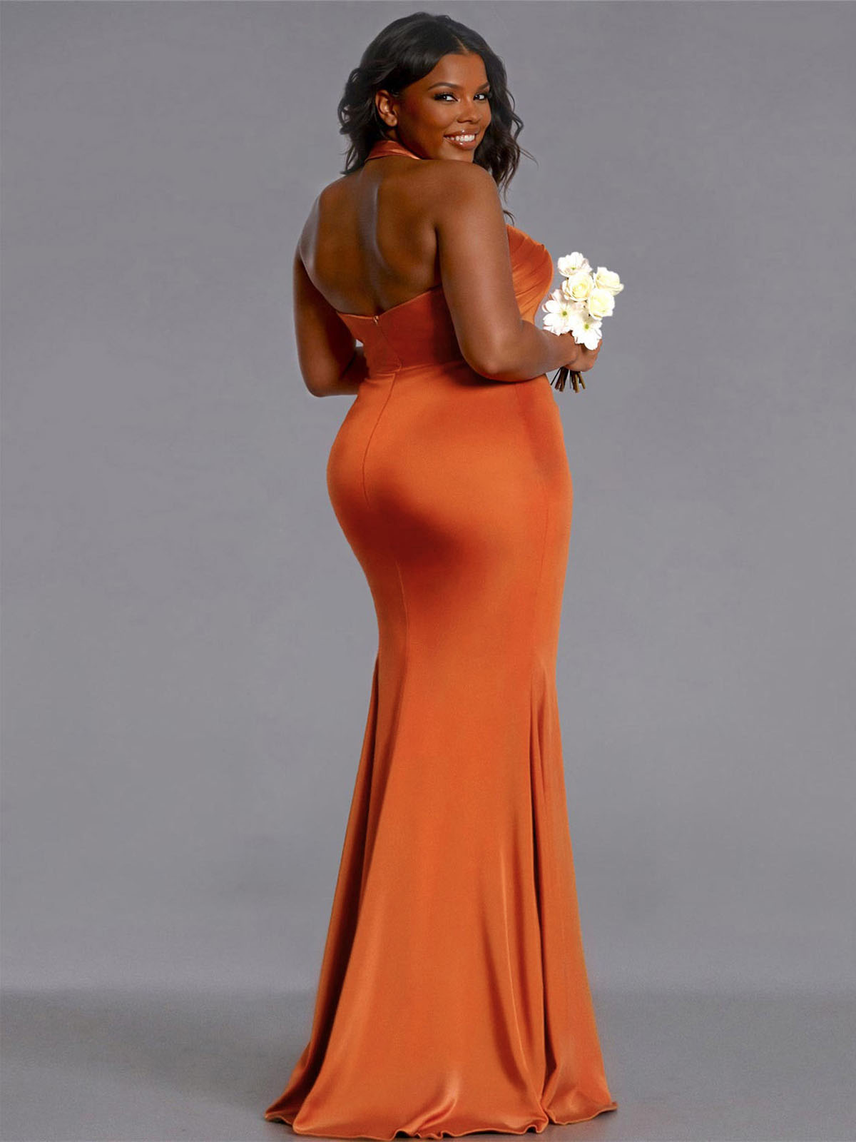 Trumpet/Mermaid Halter Floor-Length Silk Like Satin Bridesmaid Dresses With High Split, product image 106