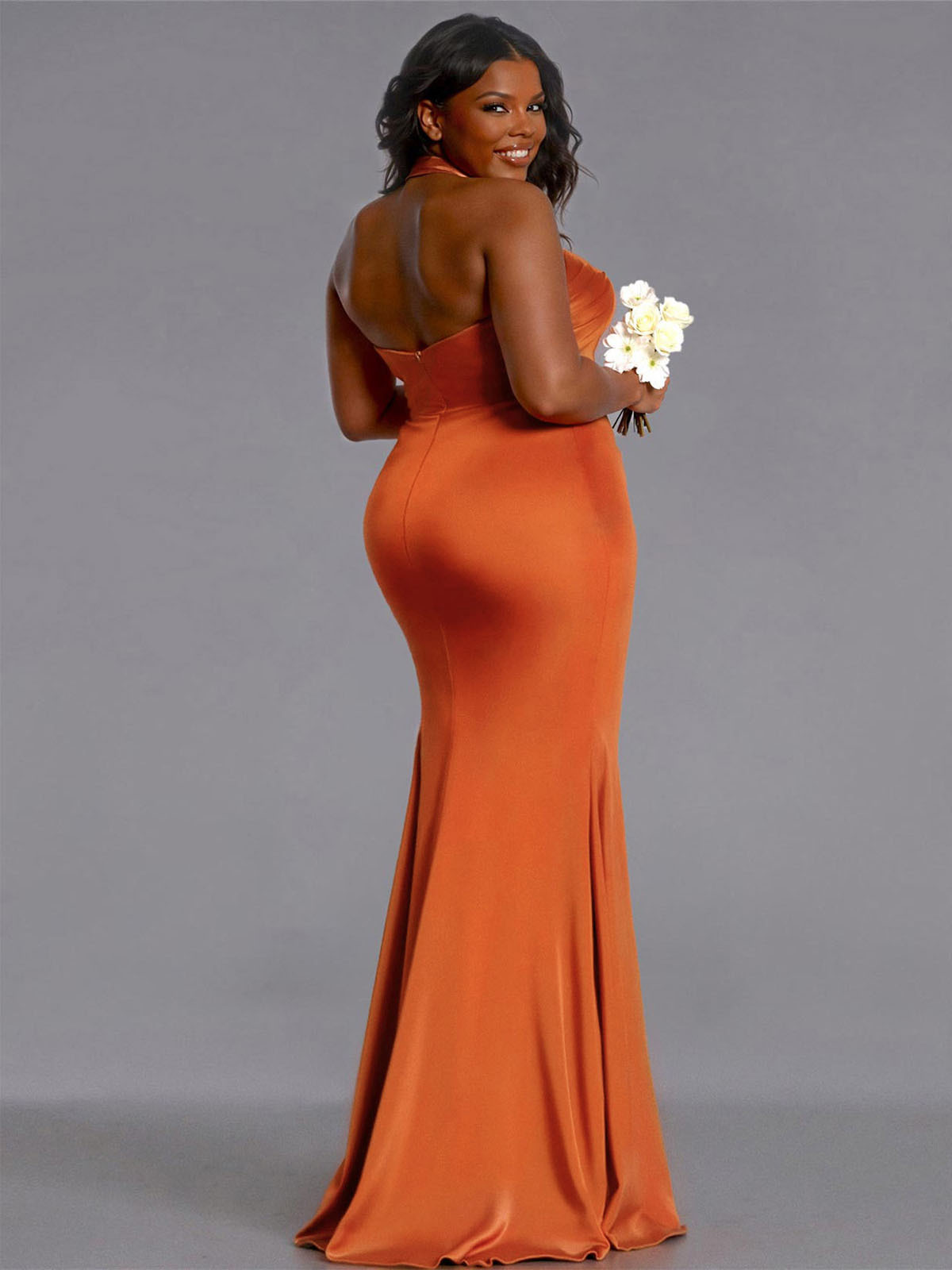 Trumpet/Mermaid Halter Floor-Length Silk Like Satin Bridesmaid Dresses With High Split, product image 106