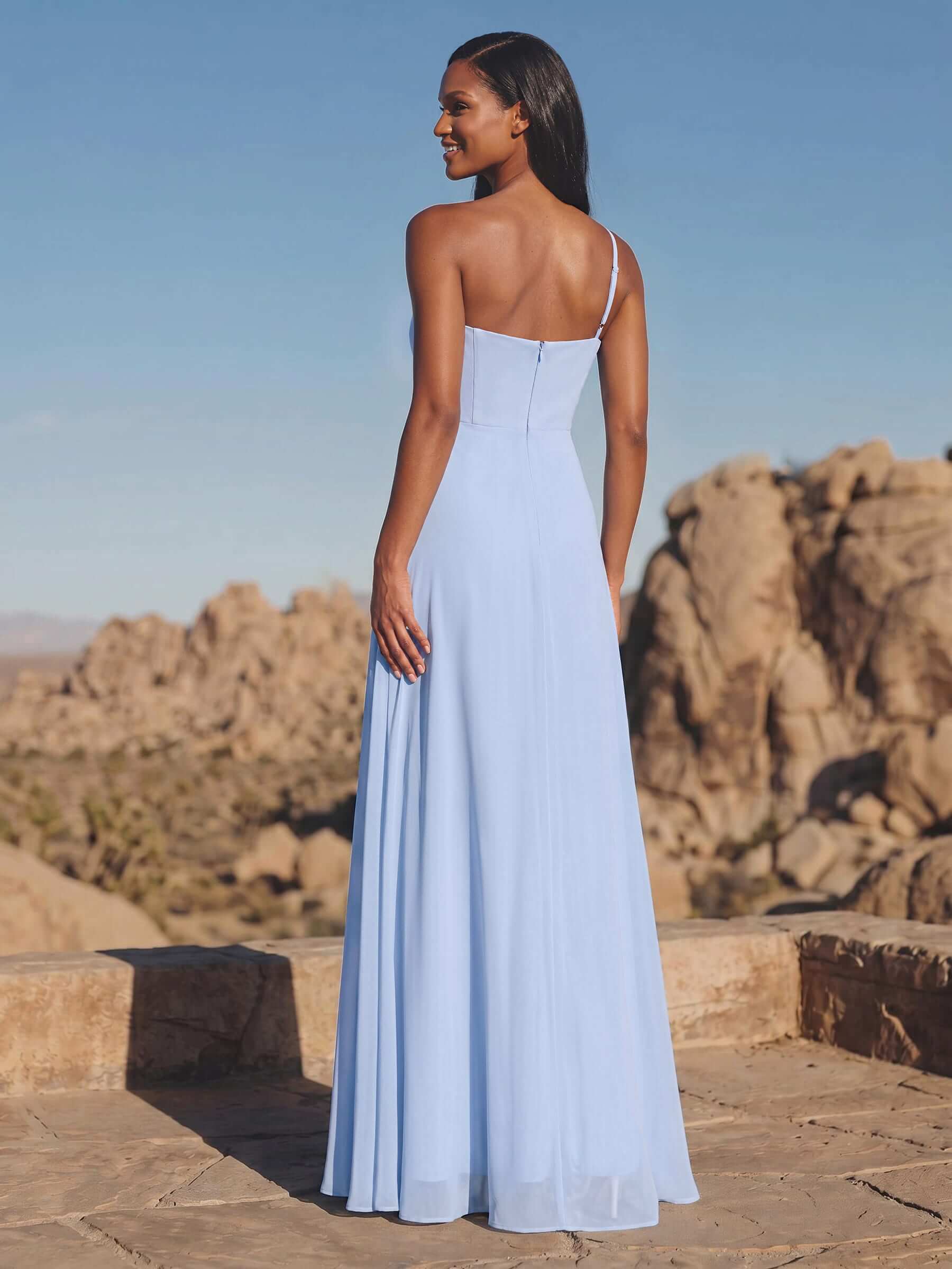 A-Line Asymmetrical Sleeveless Floor-Length Chiffon Bridesmaid Dresses With High Split