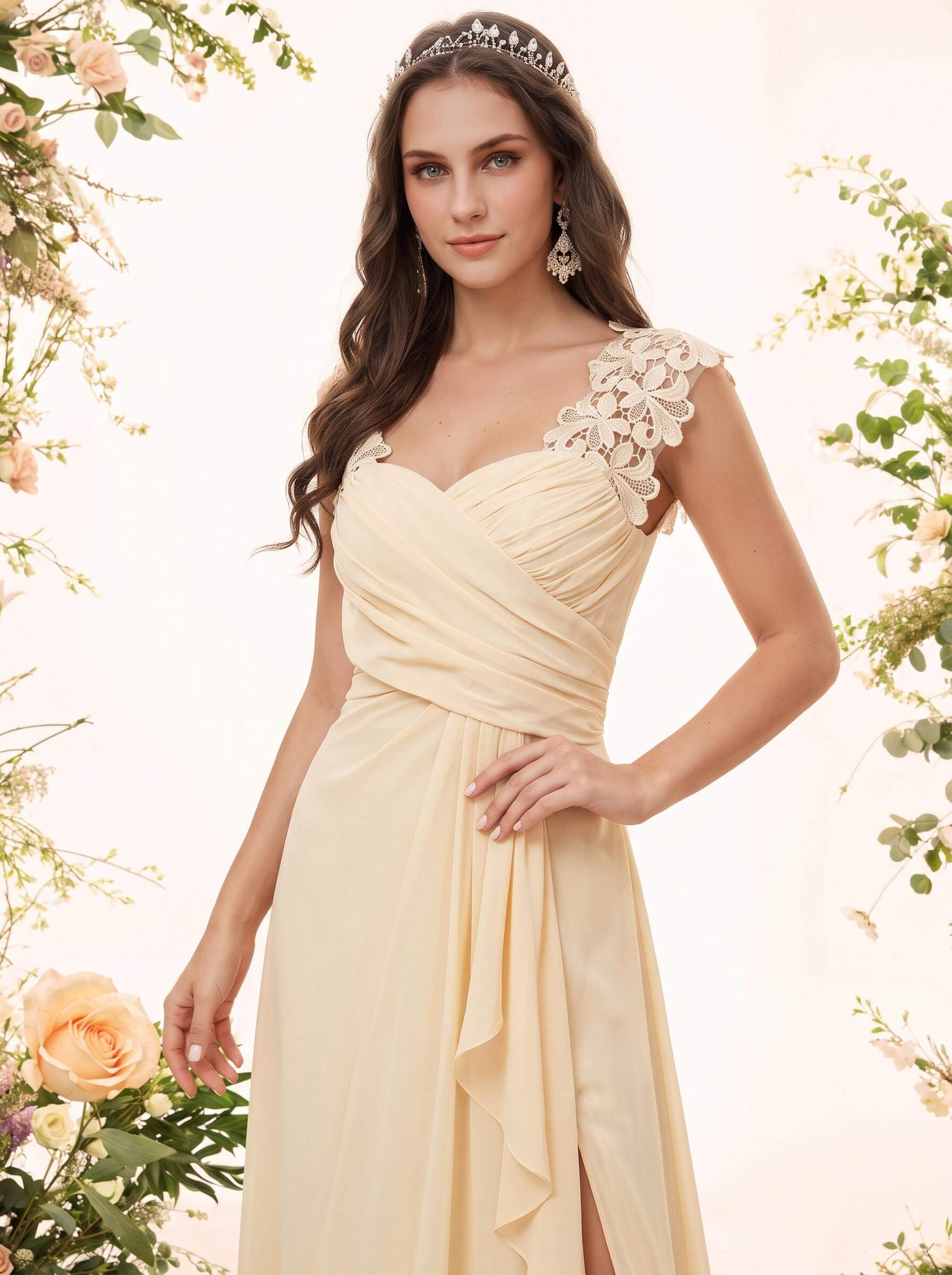 Sheath Sweetheart Sleeveless Floor-Length Chiffon Bridesmaid Dresses With Lace, product image 3