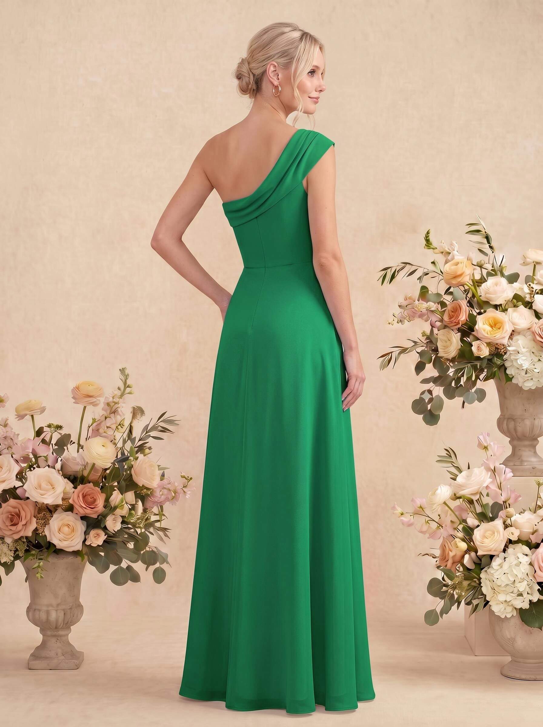 Elegant A-Line One-Shoulder Floor-Length Chiffon Bridesmaid Dresses With High Split, image 12