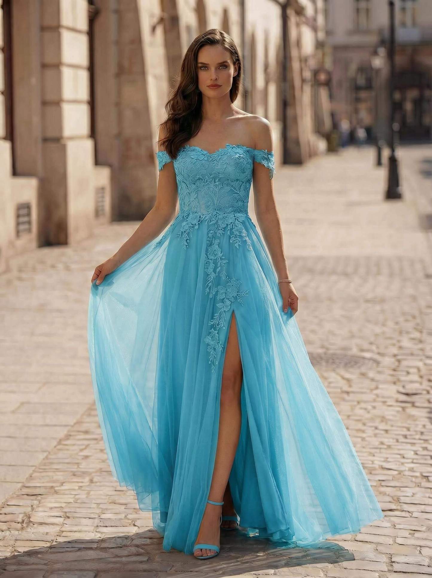A-Line Off-The-Shoulder Sleeveless Lace/Tulle Bridesmaid Dresses With Split Front, image 13