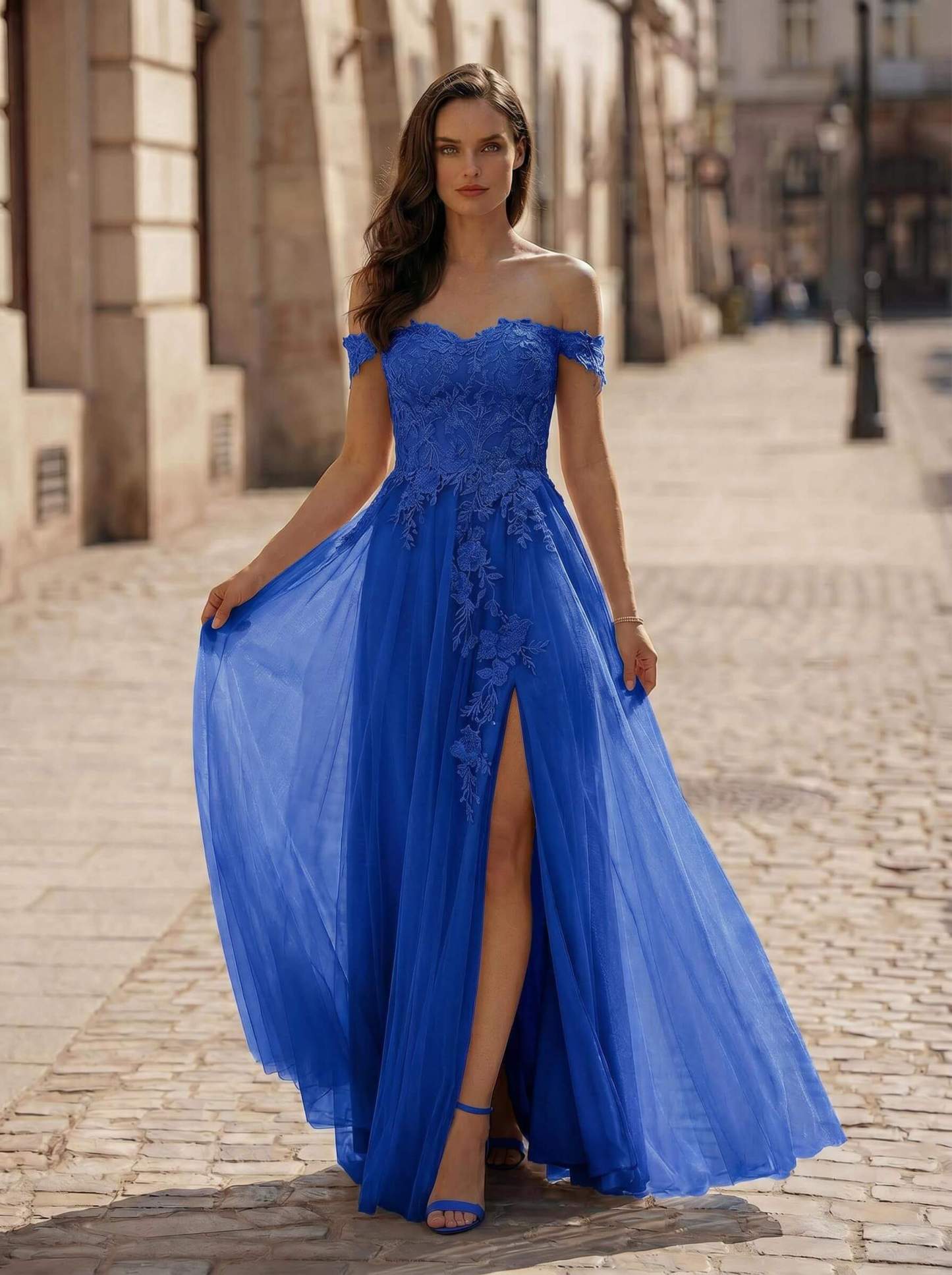 A-Line Off-The-Shoulder Sleeveless Lace/Tulle Bridesmaid Dresses With Split Front, image 11