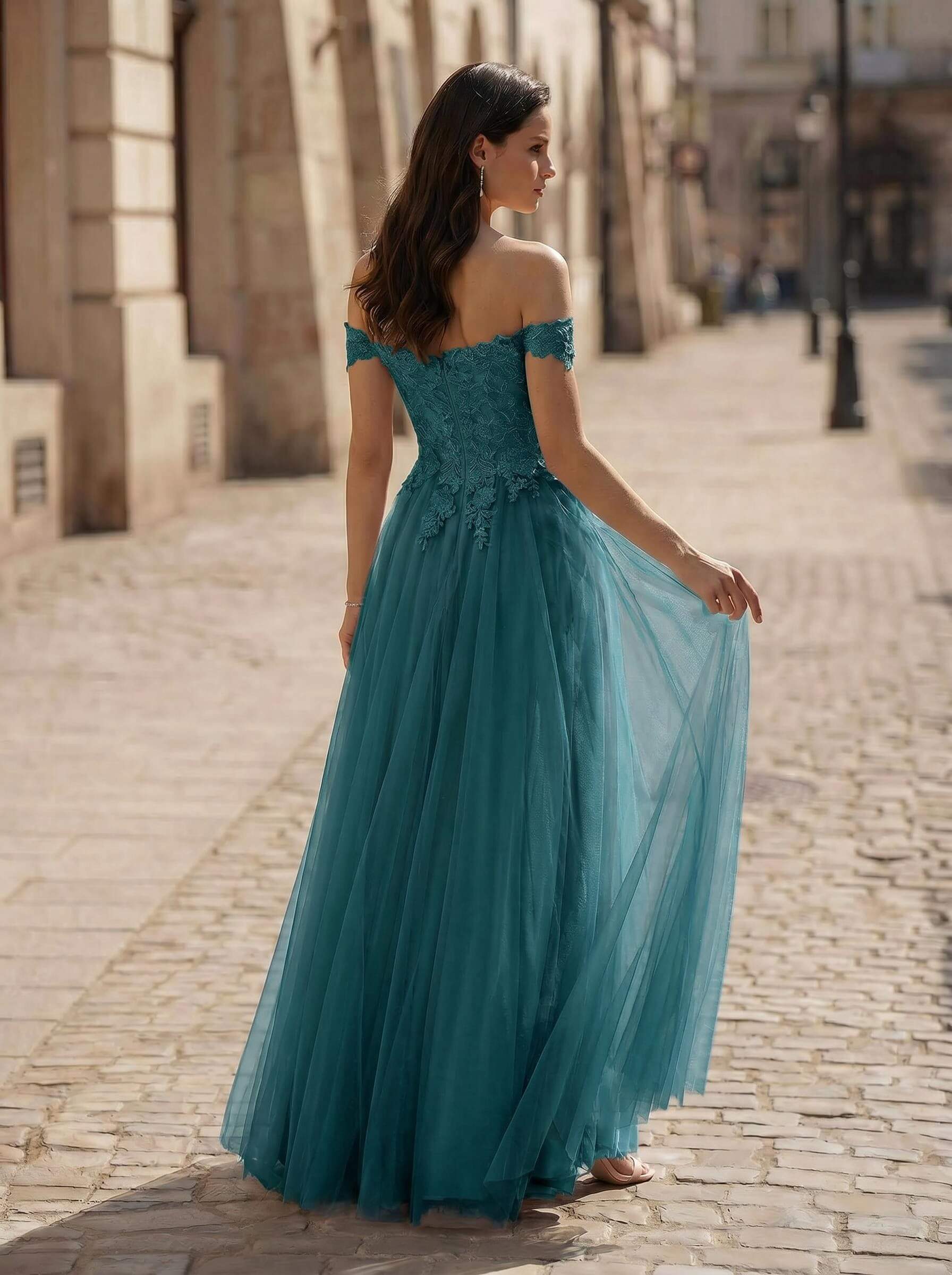 A-Line Off-The-Shoulder Sleeveless Lace/Tulle Bridesmaid Dresses With Split Front, image 10