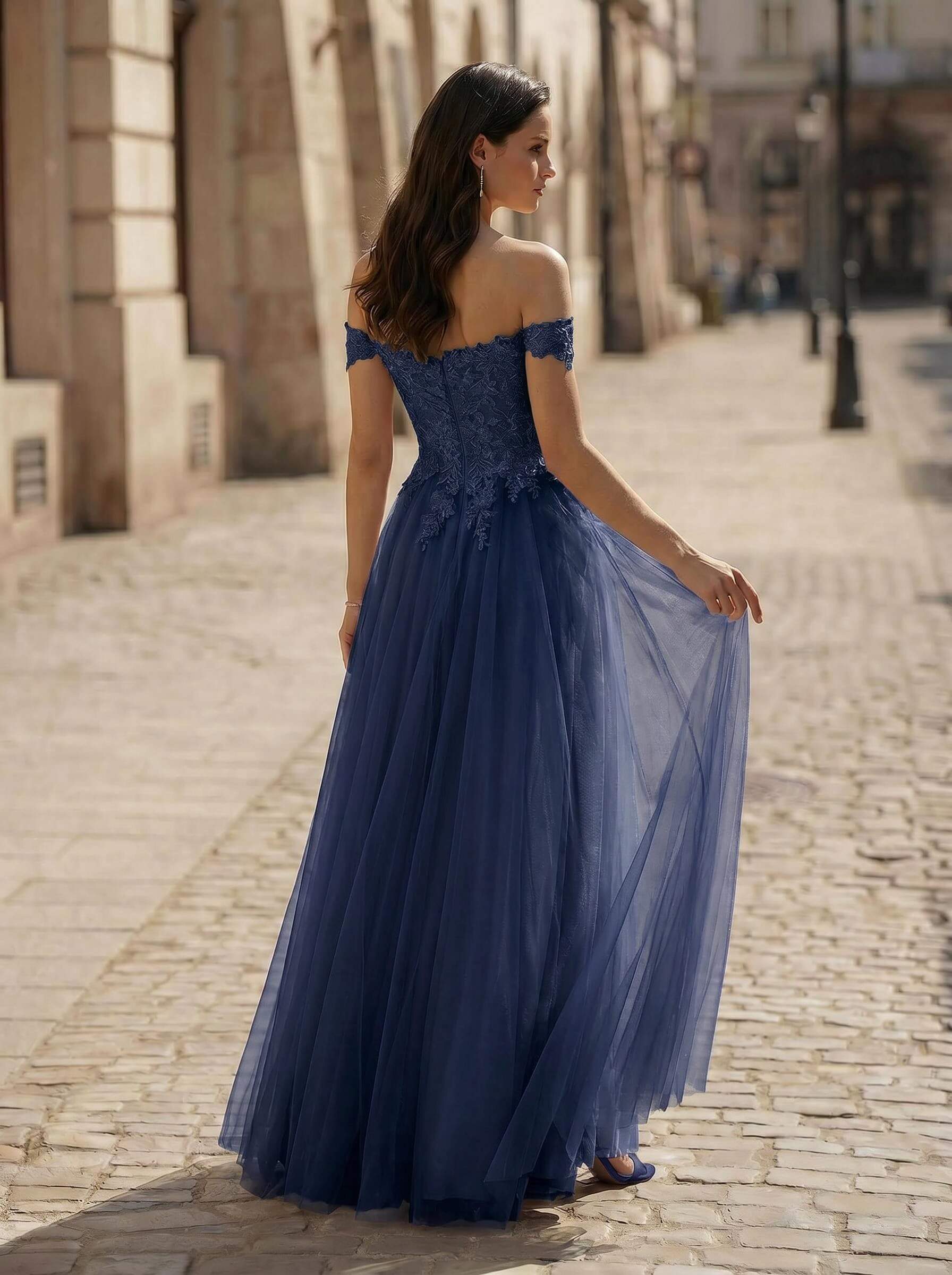 A-Line Off-The-Shoulder Sleeveless Lace/Tulle Bridesmaid Dresses With Split Front, image 6