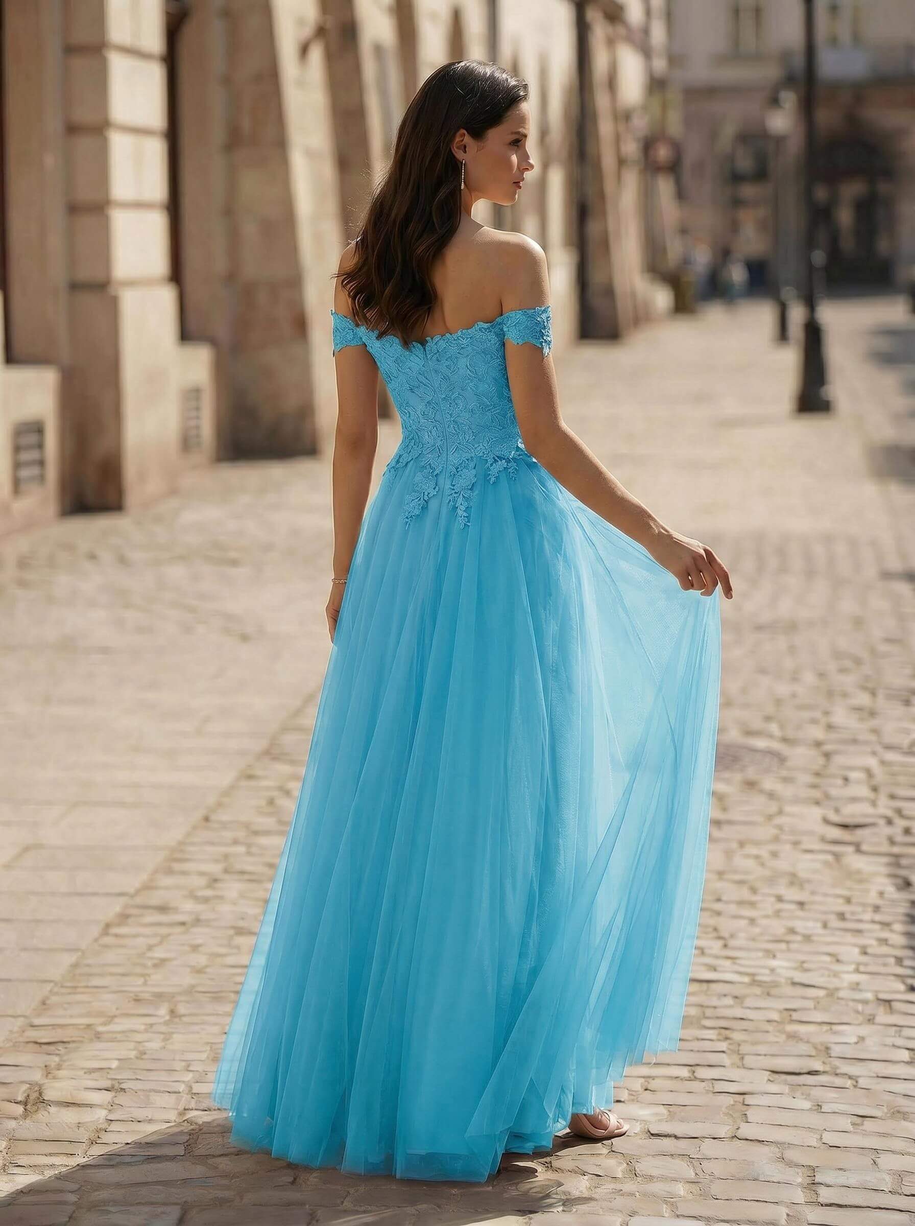 A-Line Off-The-Shoulder Sleeveless Lace/Tulle Bridesmaid Dresses With Split Front, image 14