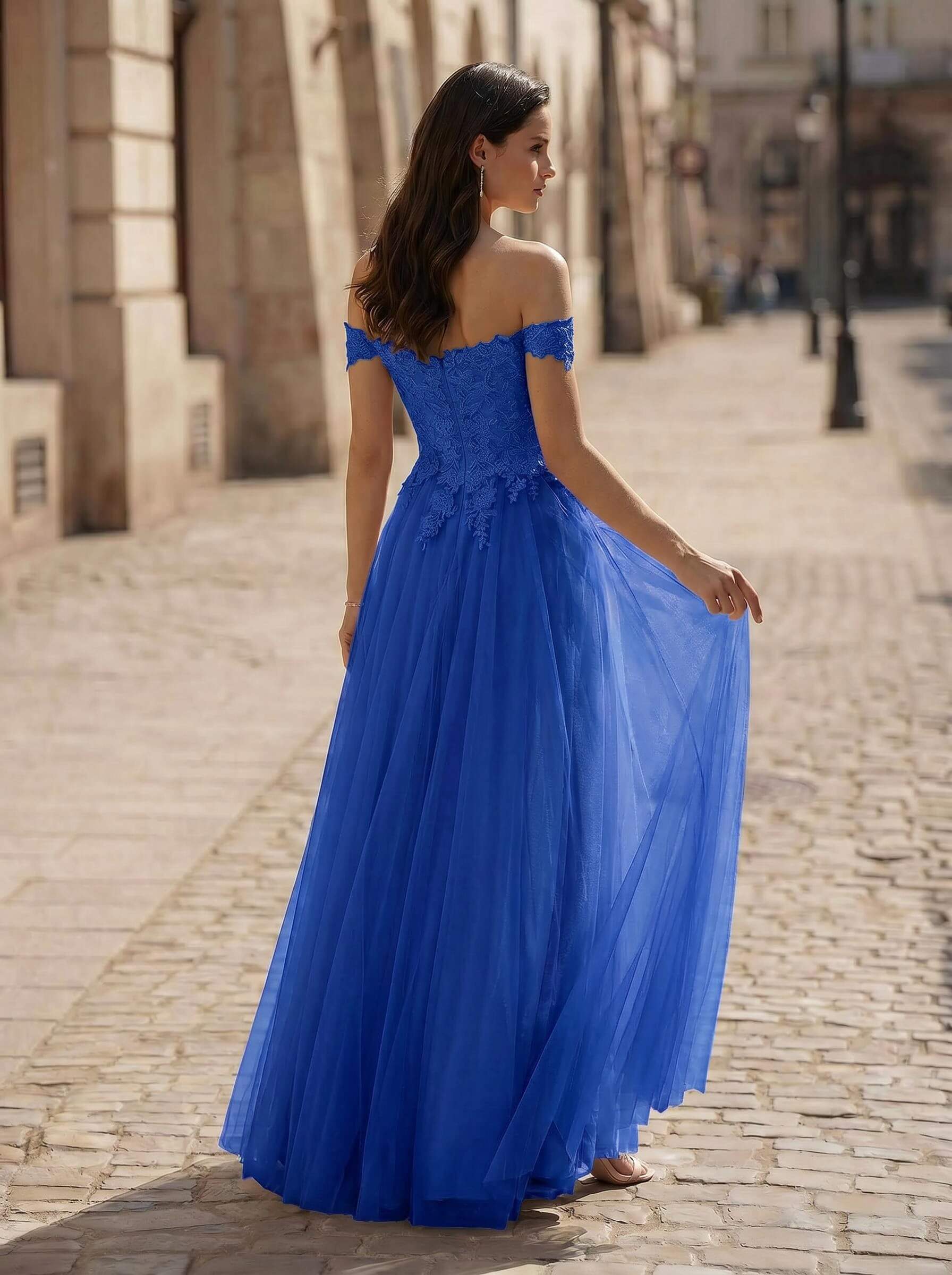 A-Line Off-The-Shoulder Sleeveless Lace/Tulle Bridesmaid Dresses With Split Front, image 12