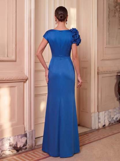 Trumpet/Mermaid Scoop Neck Short Sleeves Floor-Length Chiffon/Satin Evening Dresses, supplier image 2