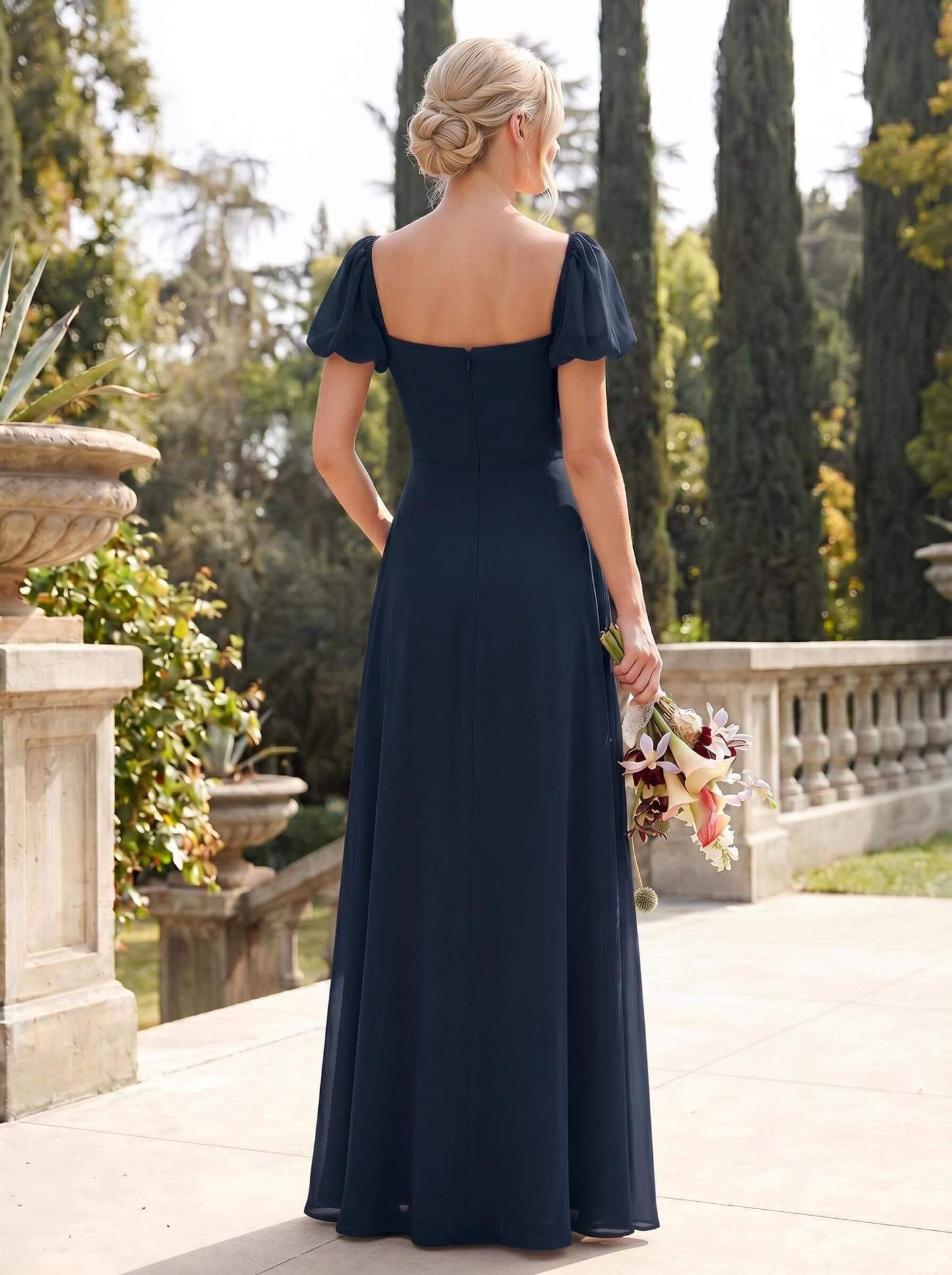Square Neckline A-Line Slit Bridesmaid Dresses With Chiffon