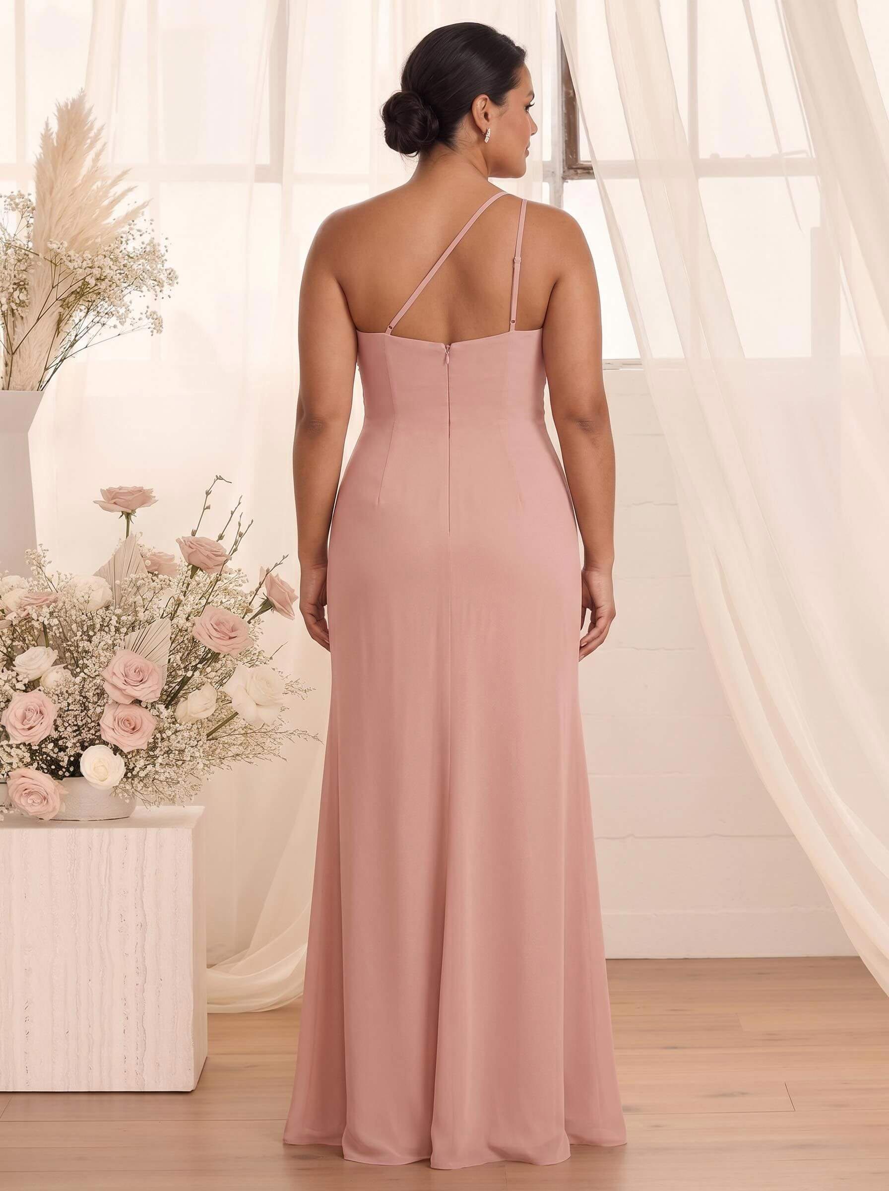 Flattering A-Line One-Shoulder Chiffon Bridesmaid With Split Front, product image 144