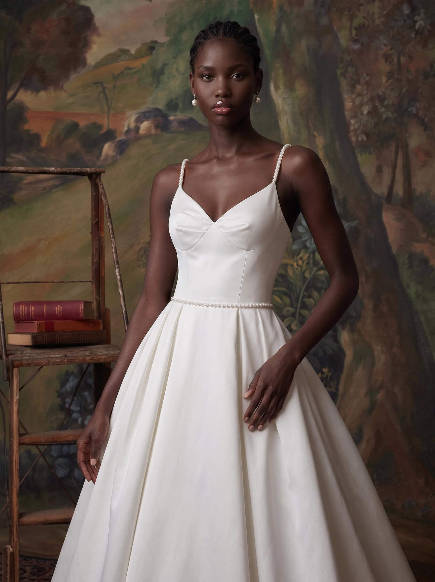 Simple Pearl Beading Tea Length Wedding Dresses, image 3