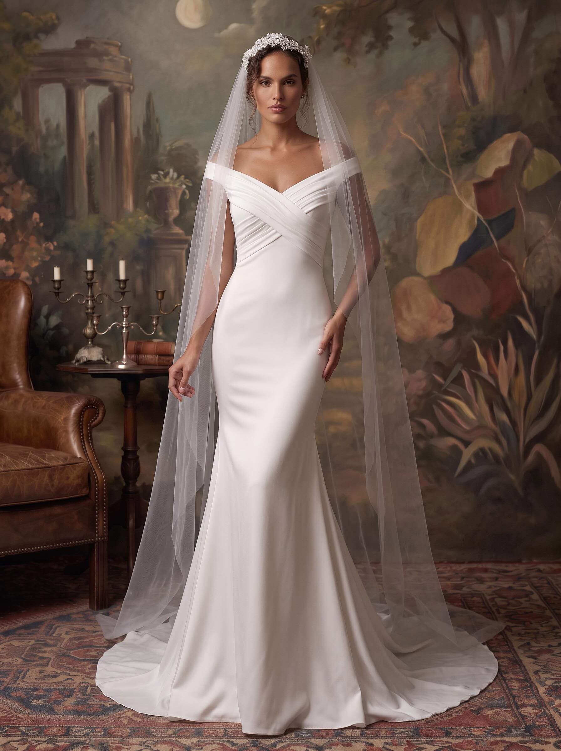 Mermaid V-Neck Sleeveless Sweep Train Elastic Satin Wedding Dresses, image 1