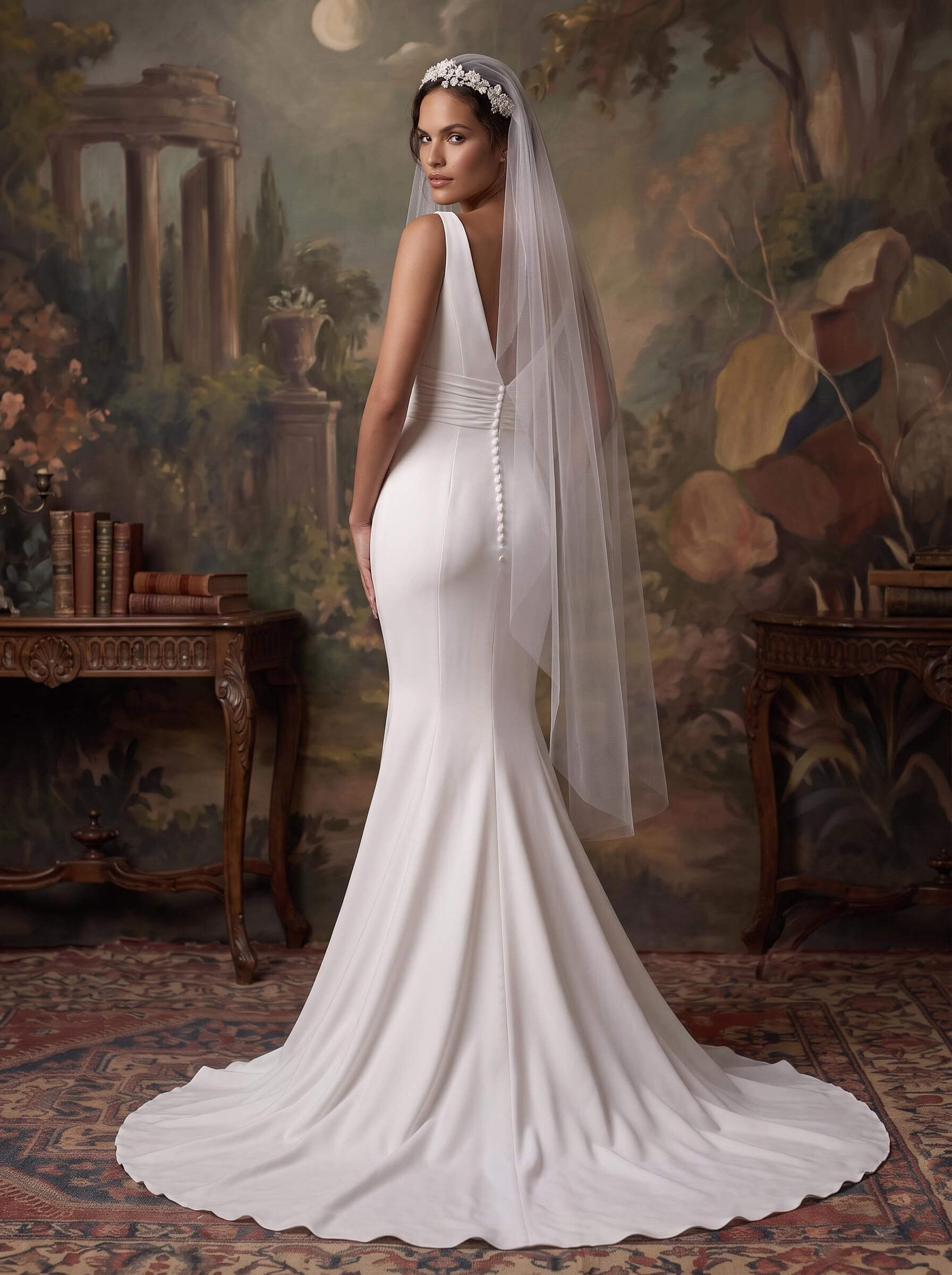 Mermaid V-Neck Sleeveless Sweep Train Elastic Satin Wedding Dresses, image 2