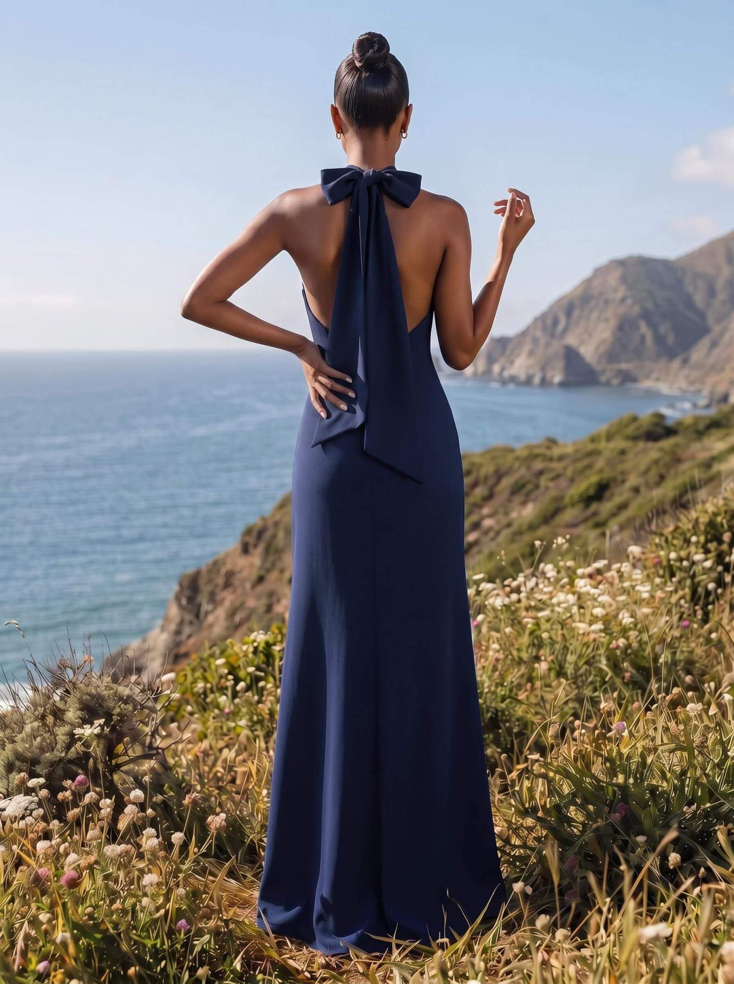 Sheath/Column Halter Sleeveless Floor-Length Elastic Satin Bridesmaid Dresses