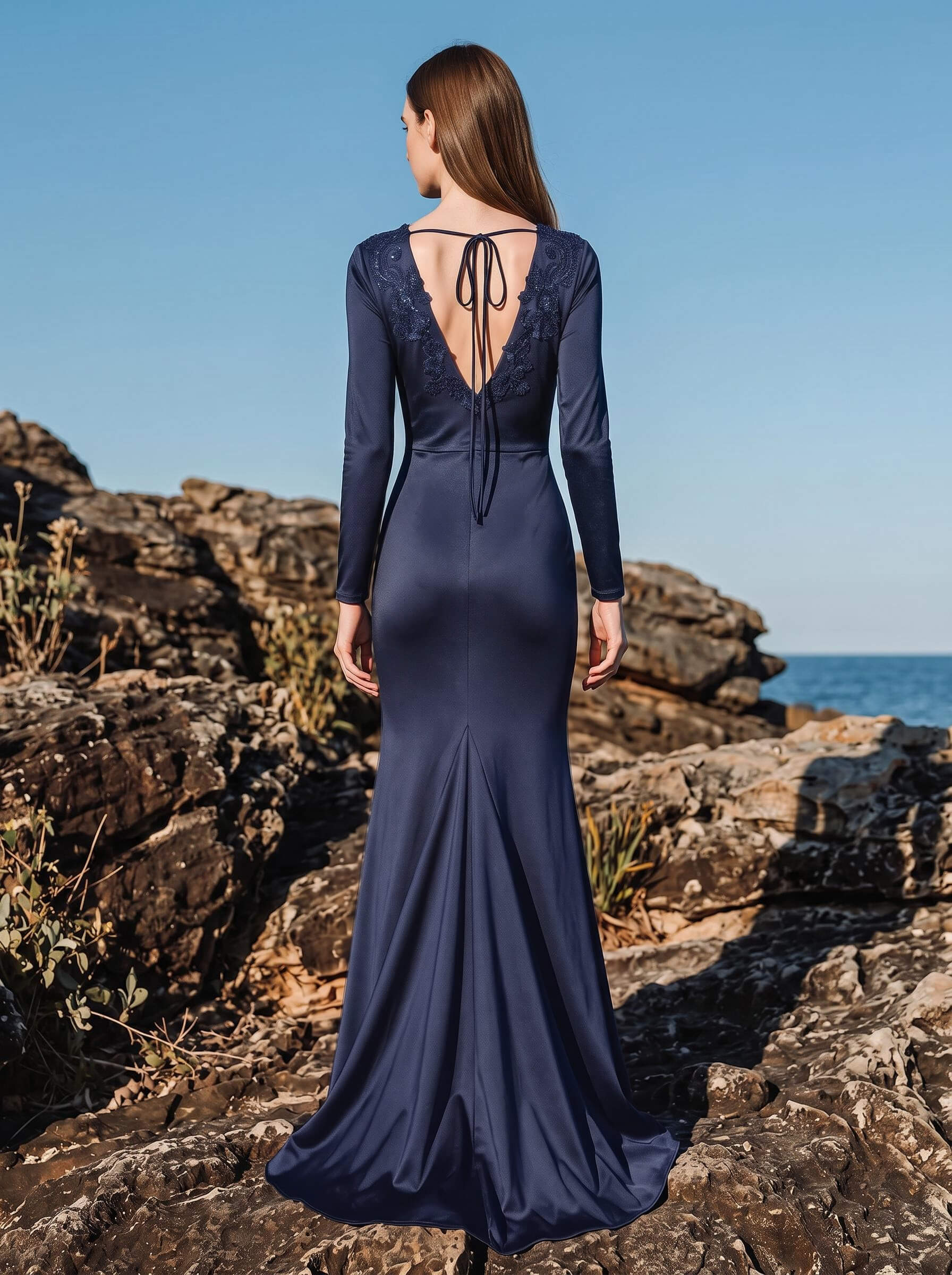 Modest Trumpet V-Neck Long Sleeves Jersey Bridesmaid Dresses