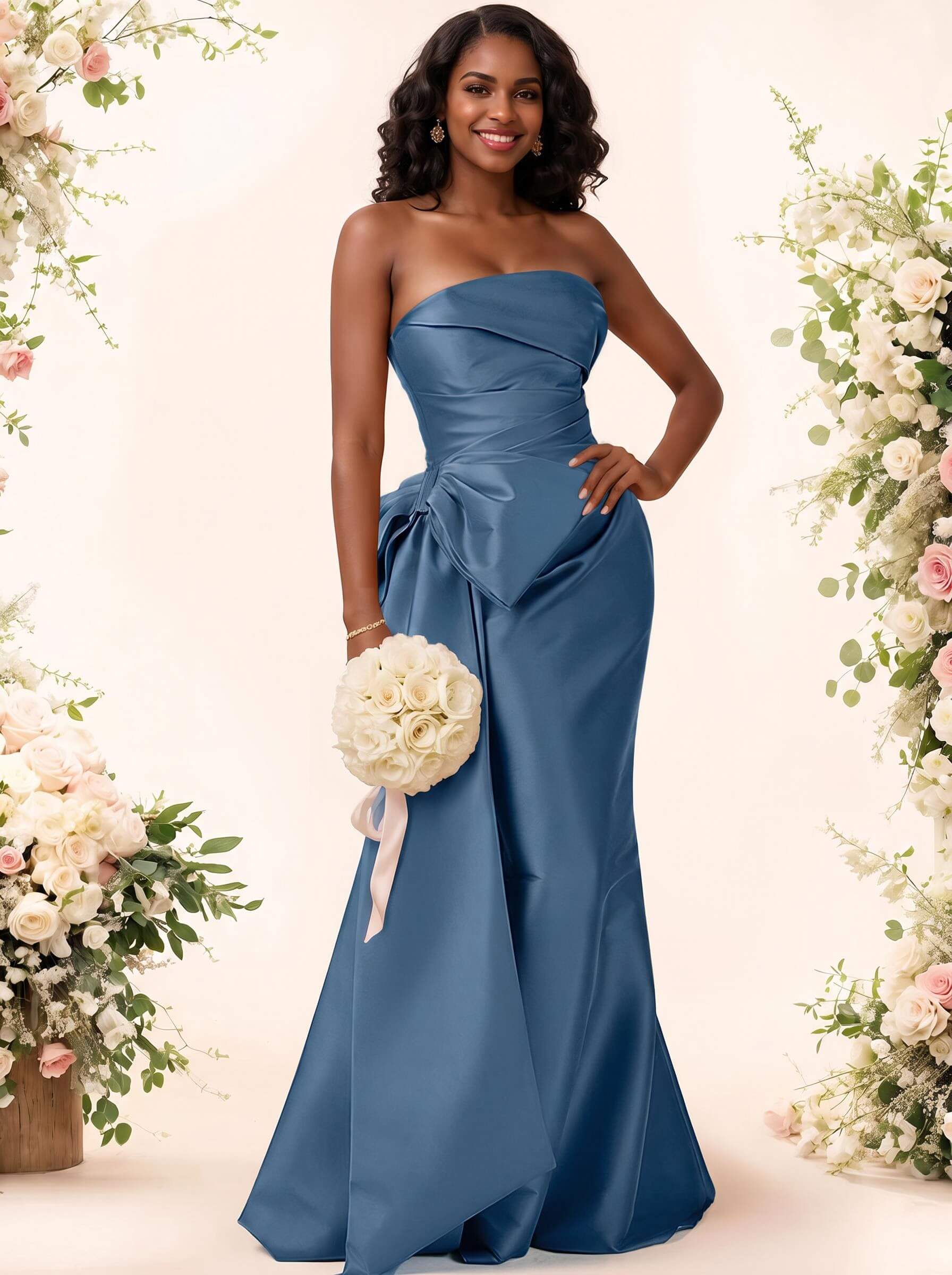 Trumpet/Mermaid Strapless Sleeveless Satin Bridesmaid Dresses With Bow(s)