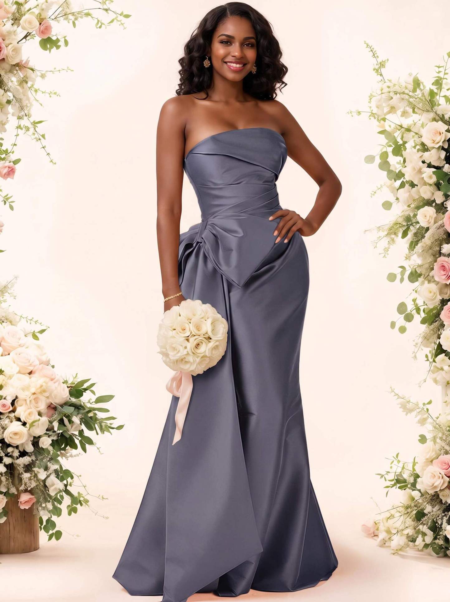 Trumpet/Mermaid Strapless Sleeveless Satin Bridesmaid Dresses With Bow(s)