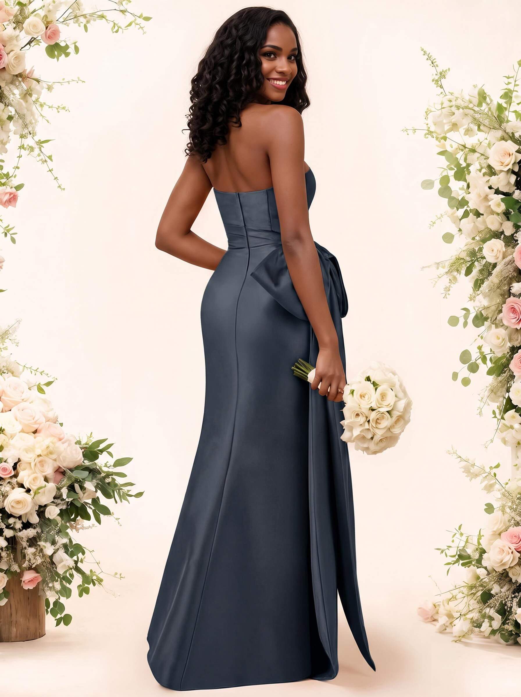 Trumpet/Mermaid Strapless Sleeveless Satin Bridesmaid Dresses With Bow(s)