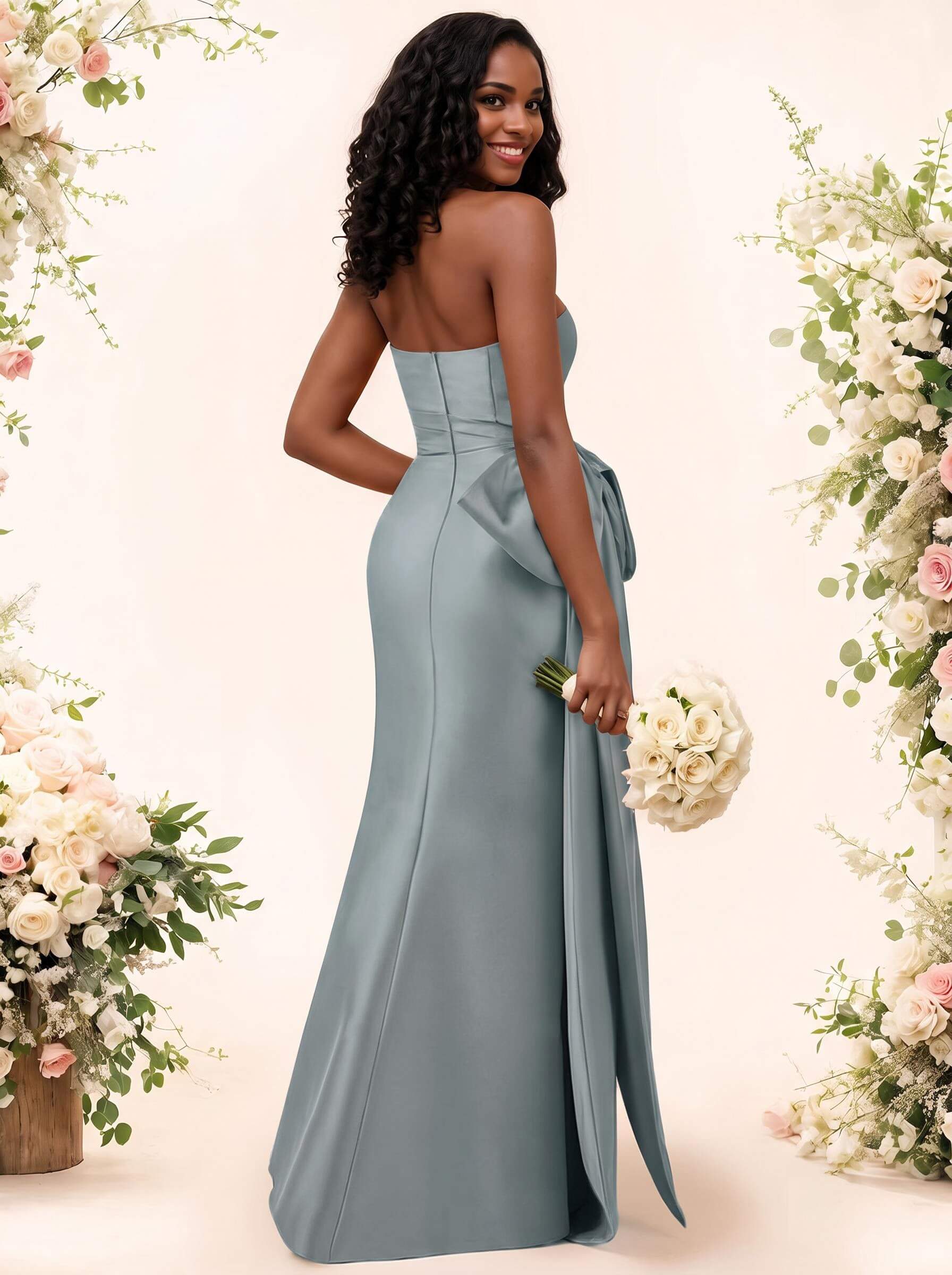 Trumpet/Mermaid Strapless Sleeveless Satin Bridesmaid Dresses With Bow(s)