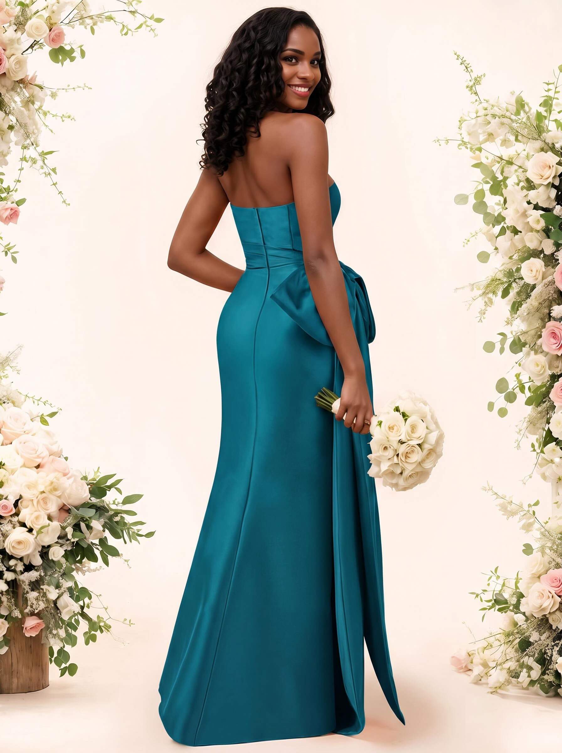 Trumpet/Mermaid Strapless Sleeveless Satin Bridesmaid Dresses With Bow(s)