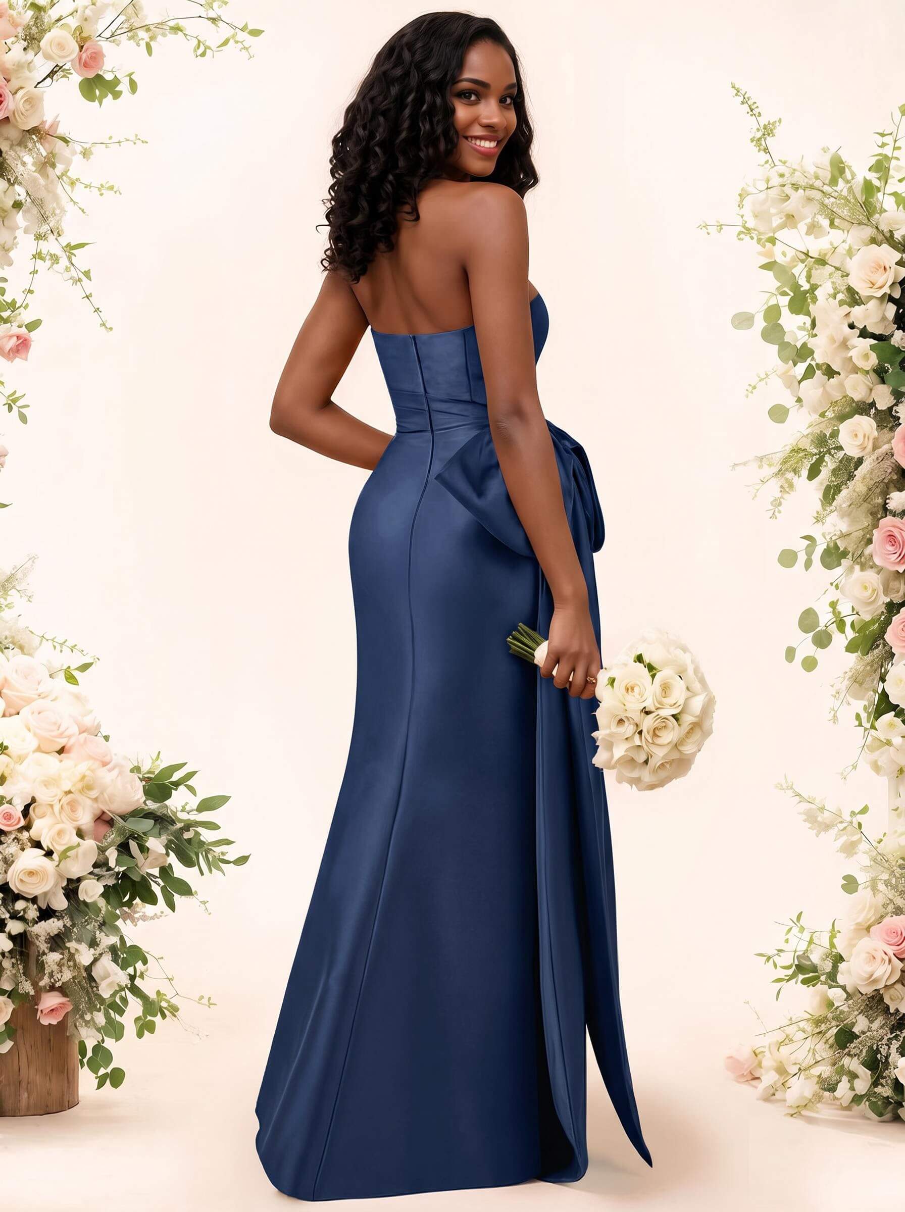 Trumpet/Mermaid Strapless Sleeveless Satin Bridesmaid Dresses With Bow(s)
