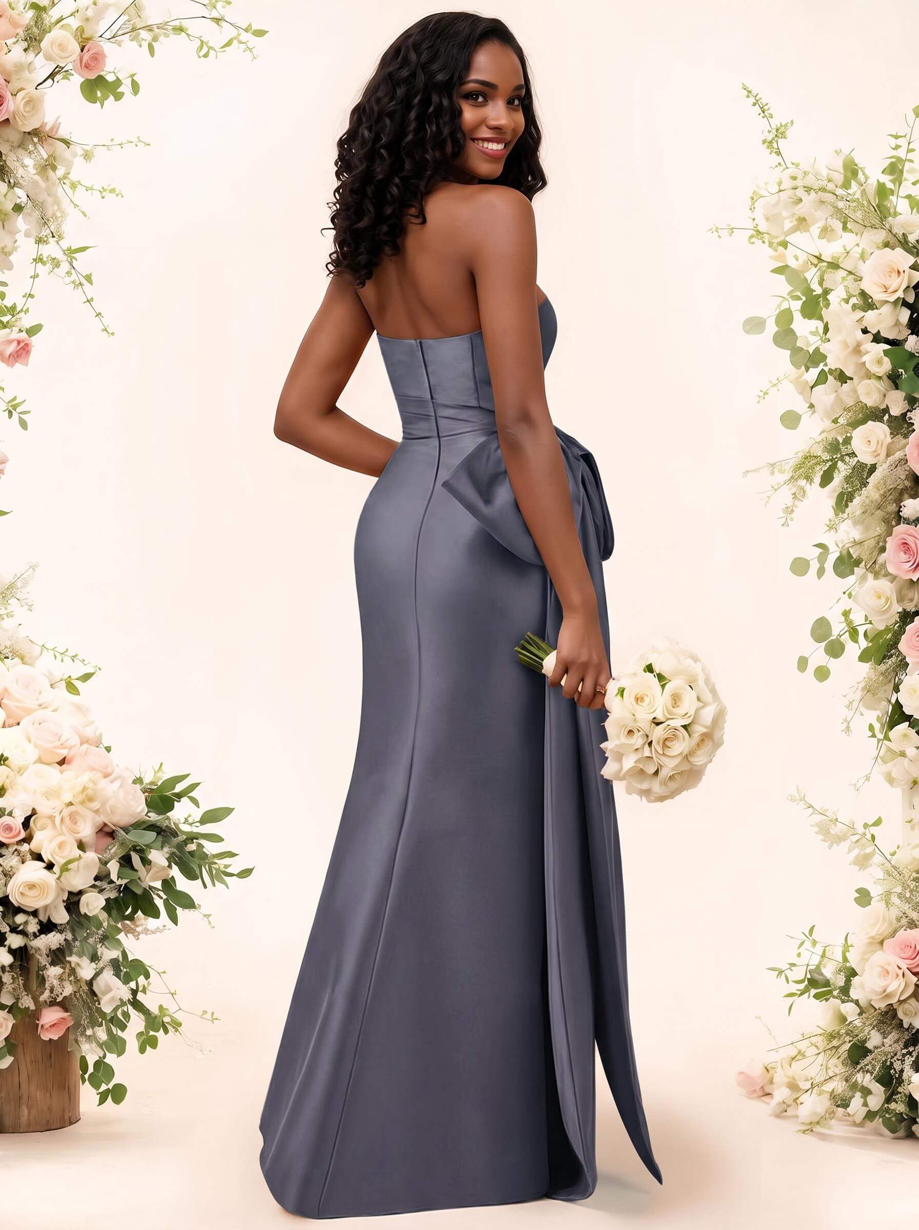 Trumpet/Mermaid Strapless Sleeveless Satin Bridesmaid Dresses With Bow(s)