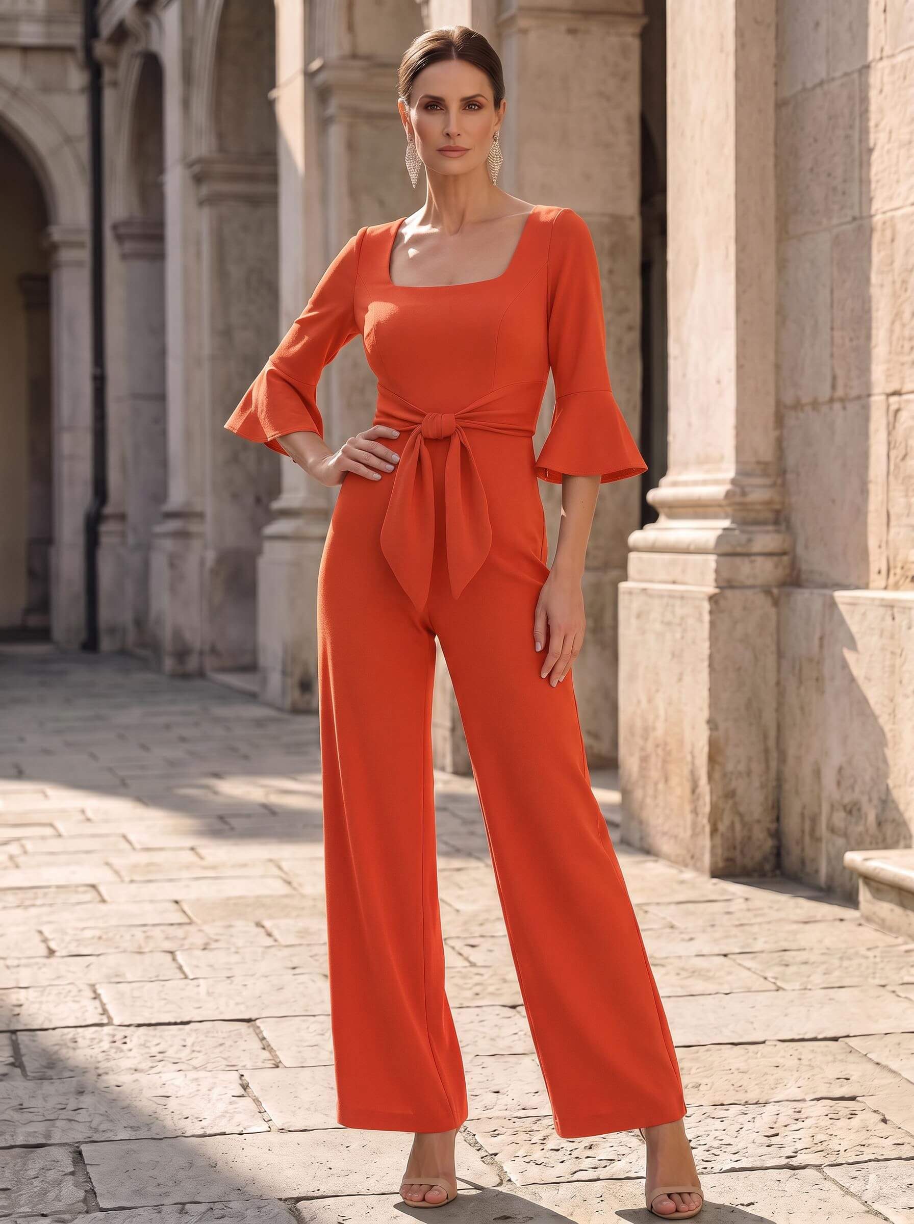Jumpsuit/Pantsuit Square Neckline 3/4 Sleeves Floor-Length Elastic Satin Mother Of The Bride Dresses, image 8