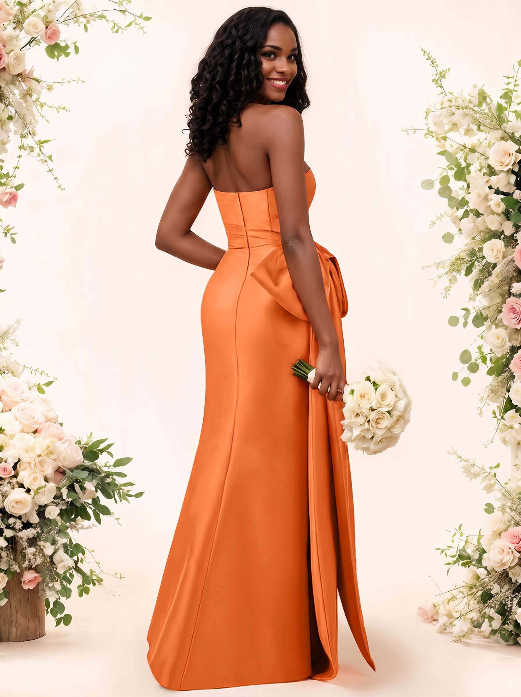 Trumpet/Mermaid Strapless Sleeveless Satin Bridesmaid Dresses With Bow(s)