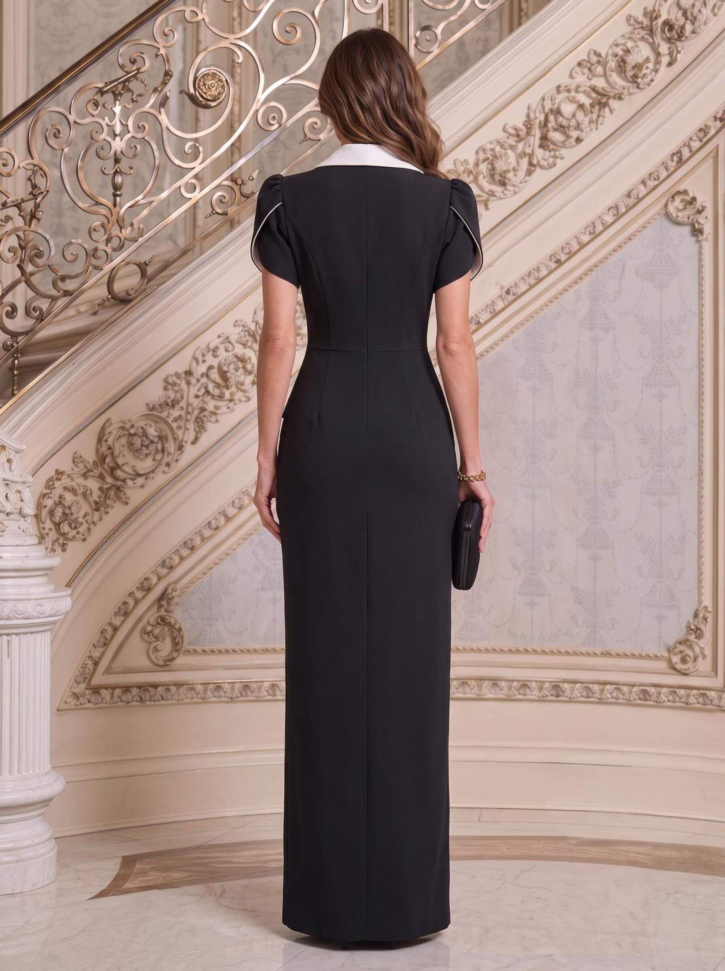 Sheath/Column V-Neck Short Sleeves Floor-Length Elastic Satin Evening Dresses, supplier image 2