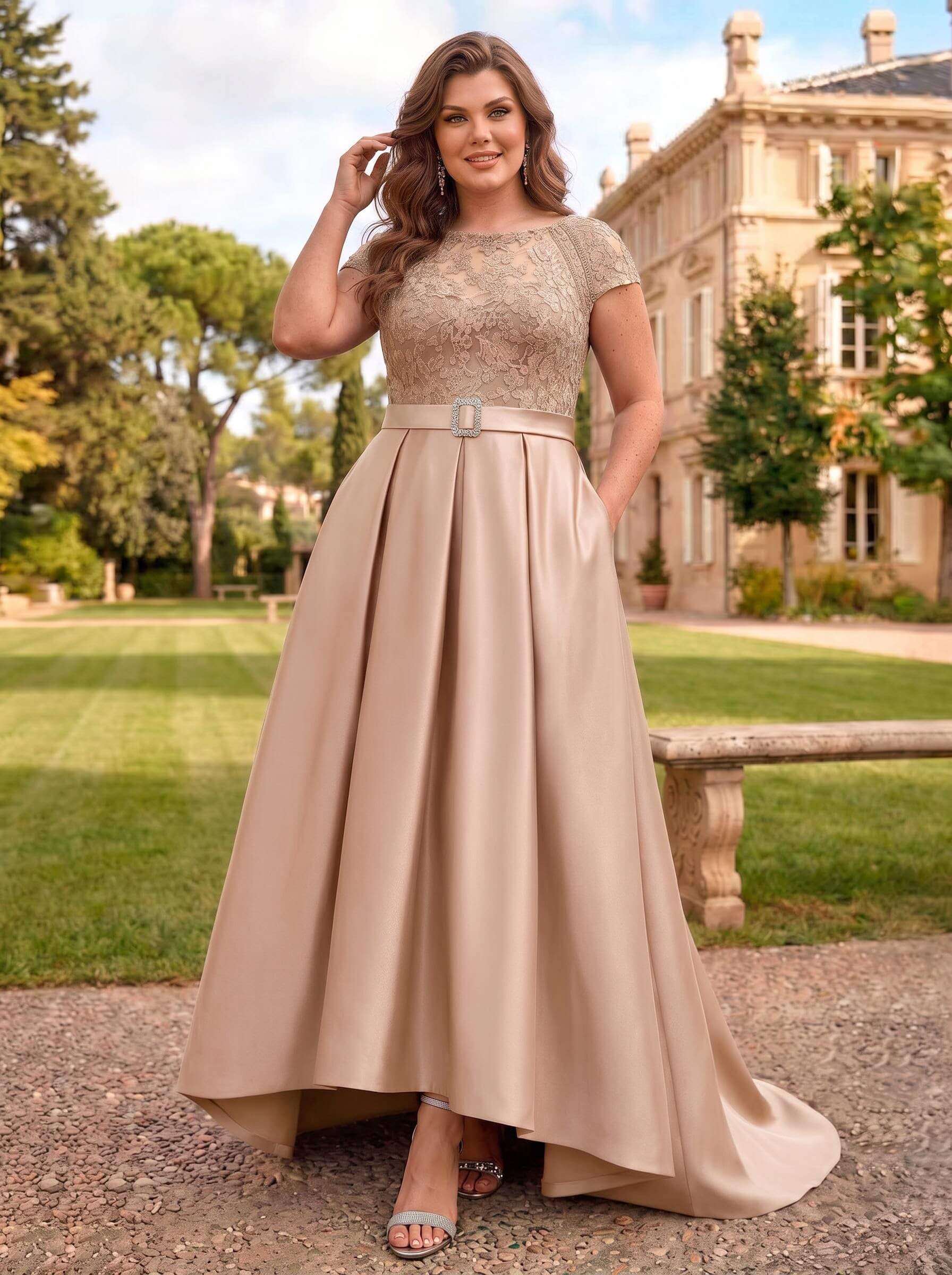 Lace Elegant A-Line Mother Of The Bride Dresses With Beading Satin