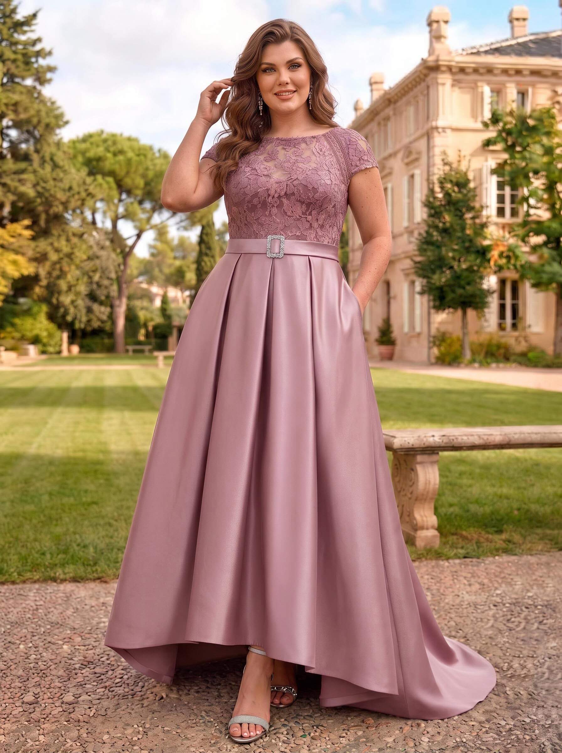 Lace Elegant A-Line Mother Of The Bride Dresses With Beading Satin