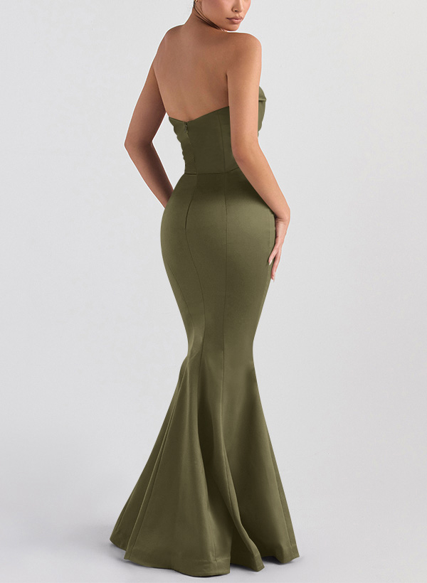 Trumpet/Mermaid V-Neck Sleeveless Floor-Length Matte Satin Bridesmaid Dresses, product image 3