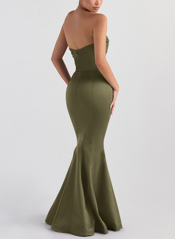Trumpet/Mermaid V-Neck Sleeveless Floor-Length Matte Satin Bridesmaid Dresses, product image 3