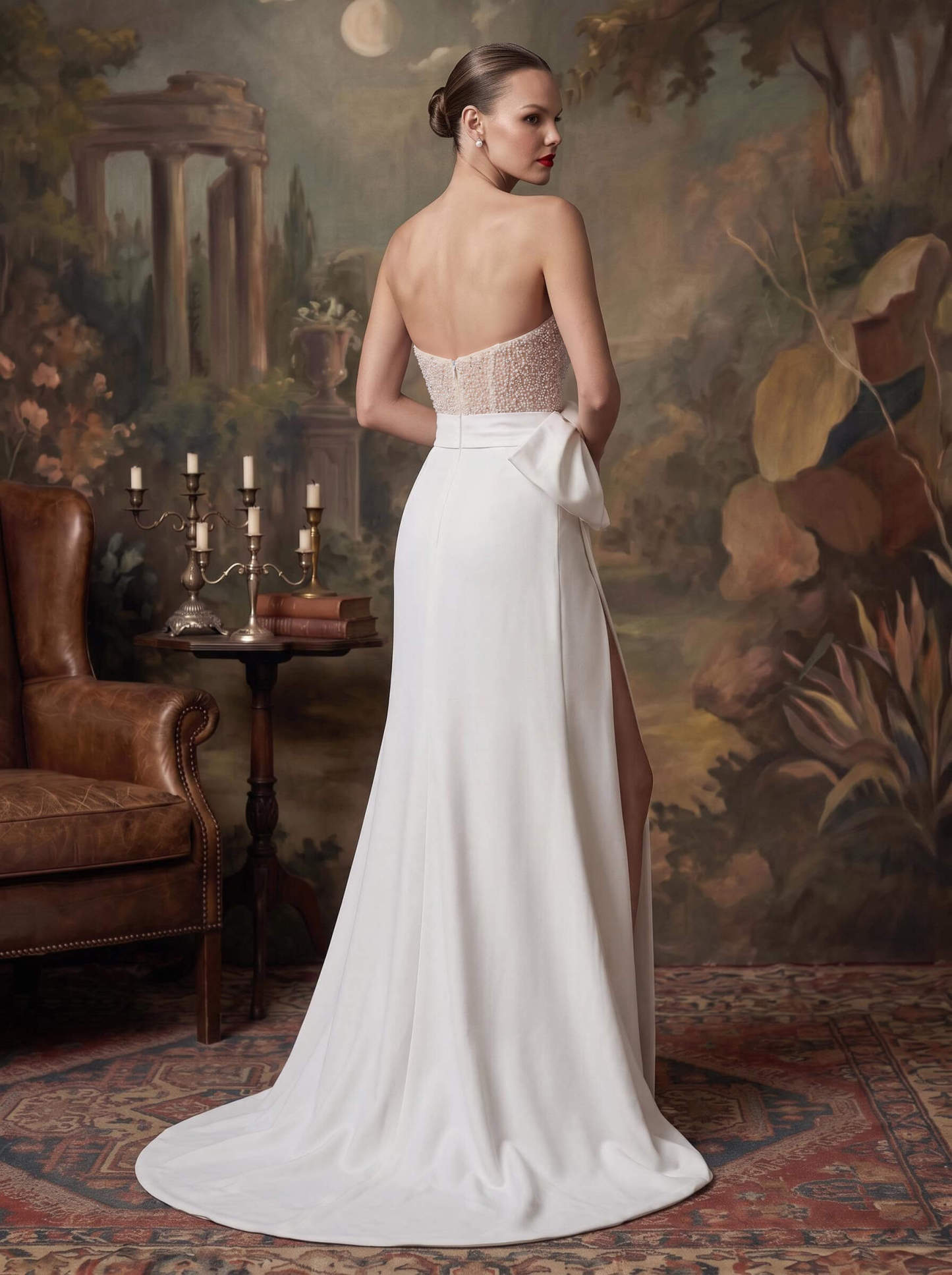 Sheath/Column Sweetheart Elastic Satin/Sequined Wedding Dresses With Bow(s), image 2
