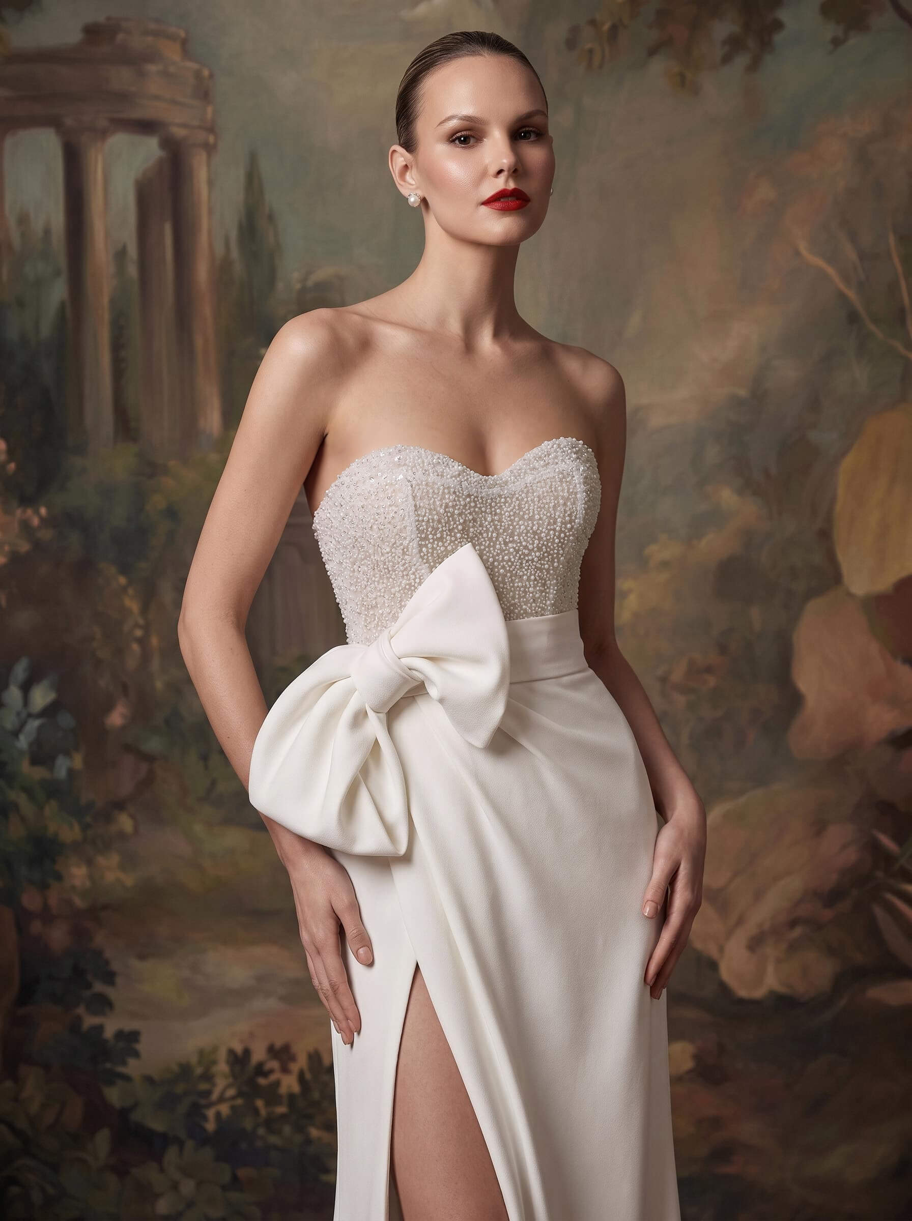 Sheath/Column Sweetheart Elastic Satin/Sequined Wedding Dresses With Bow(s), image 3