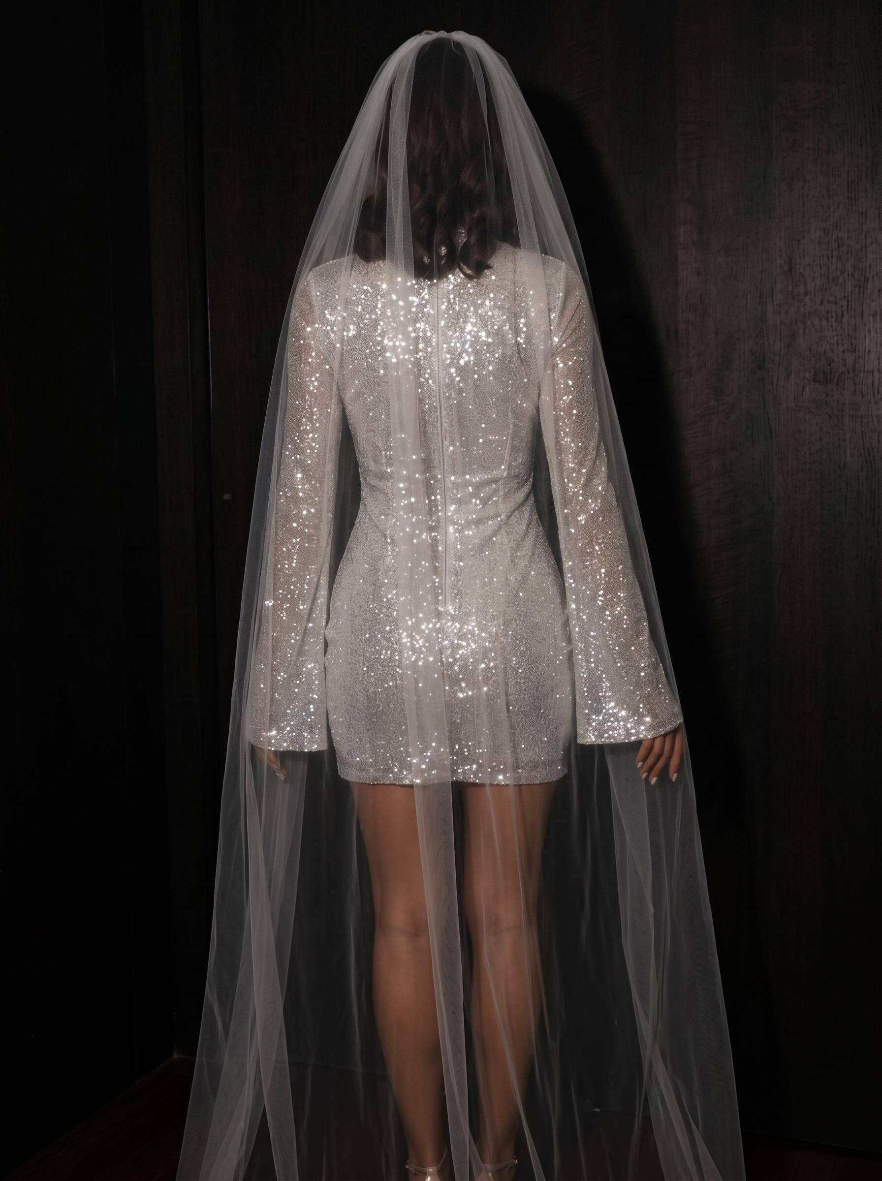 Sparkly Minimalist High Neck Long Sleeves Wedding Dresses With Sheath/Column, image 7
