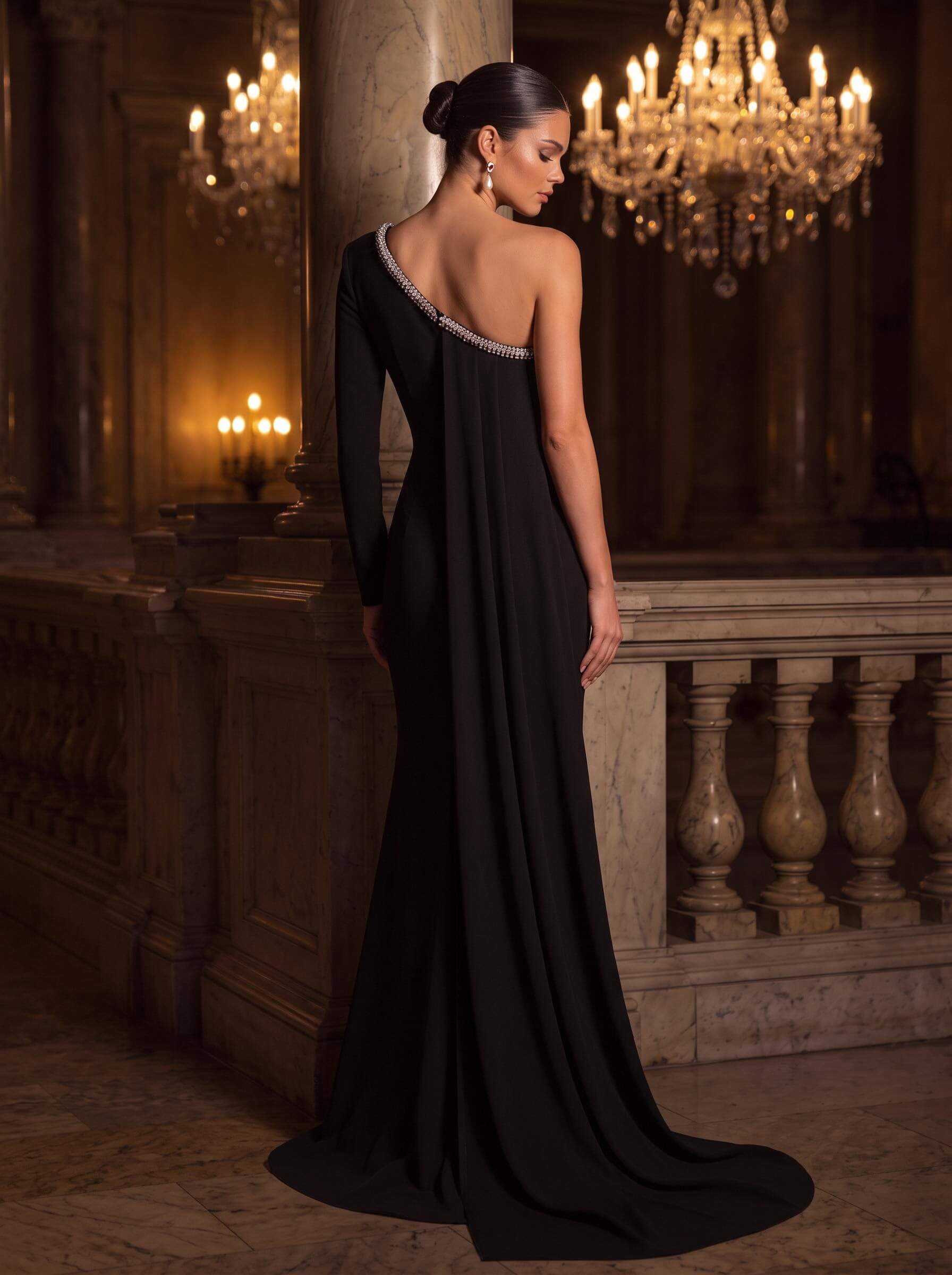 Sheath/Column One-Shoulder Sweep Train Elastic Satin Mother Of The Bride Dresses, image 2