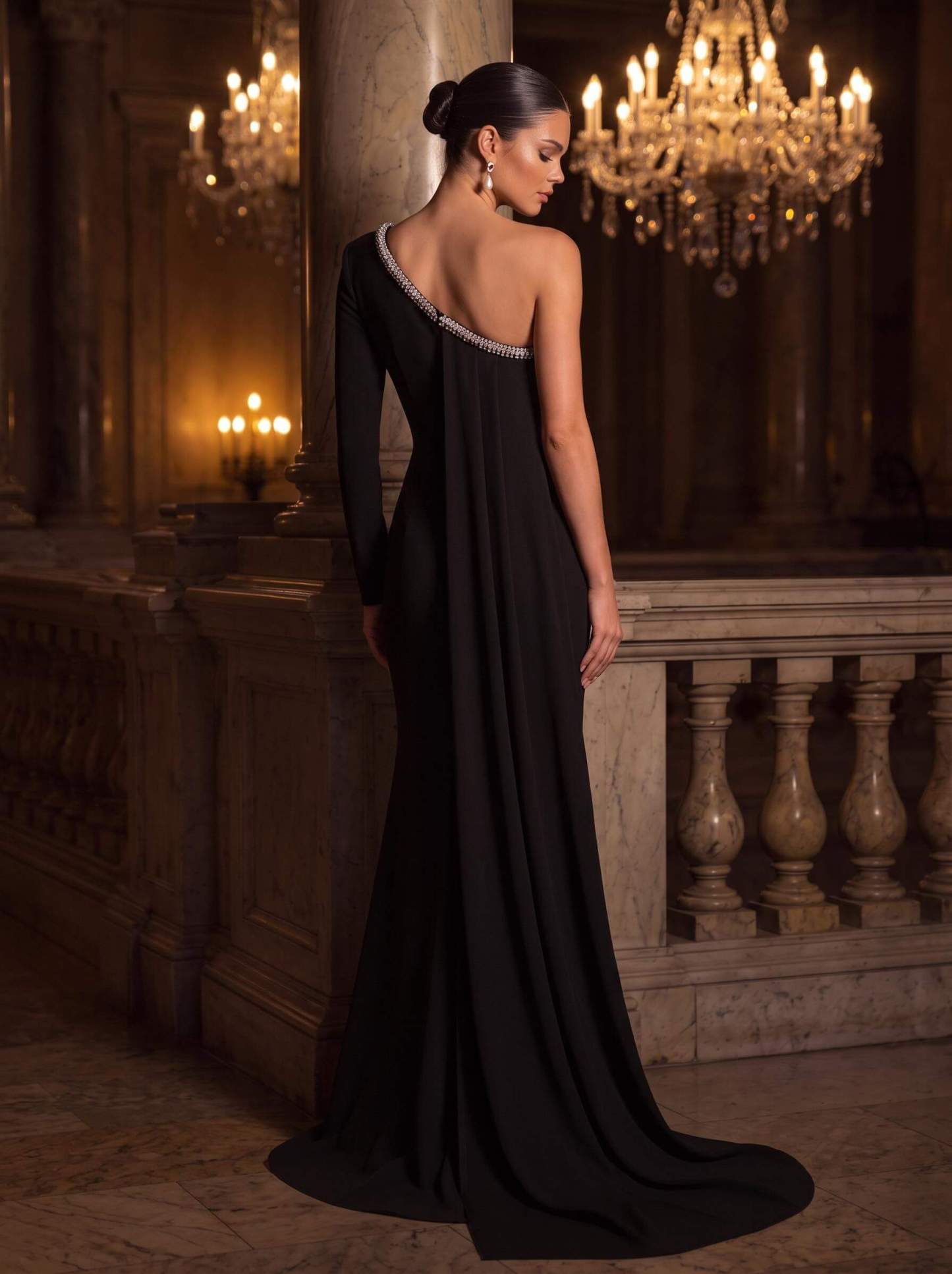 Sheath/Column One-Shoulder Sweep Train Elastic Satin Mother Of The Bride Dresses, image 2