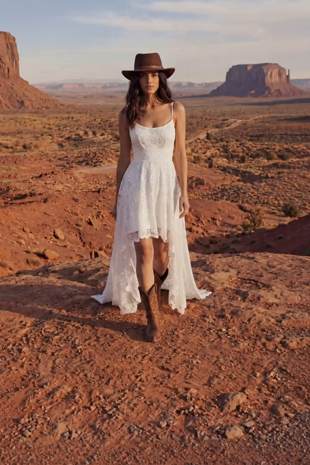 Ivory Floral High Low A Line Lace Spaghetti Straps Boho Engagement Dresses, image 3