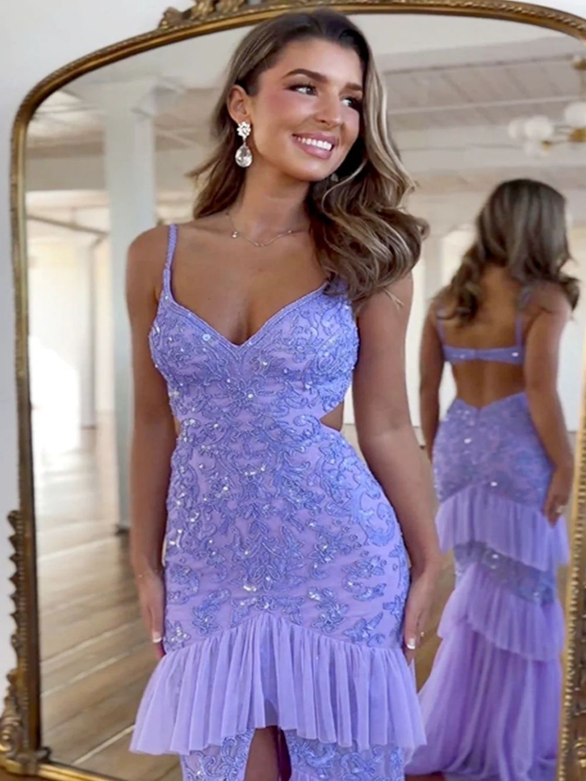 Mermaid Lavender Sequin Sweep/Brush Train Long Prom Dress With Slit