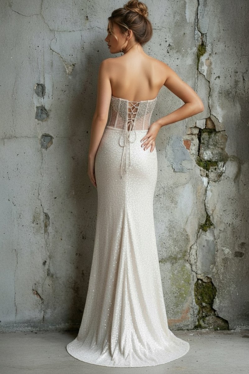 Strapless Mermaid Long Sequins Prom Dresses With Split Evening Dresses, product image 7