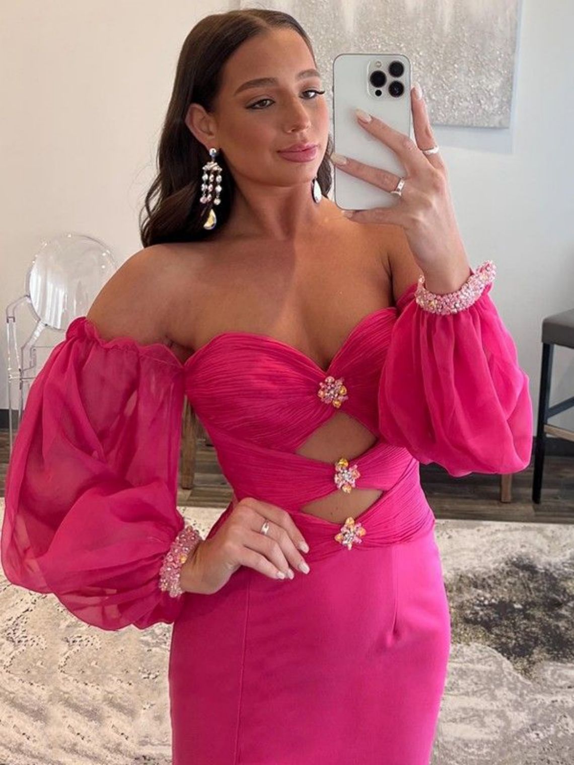 Sheath/Column Chiffon Ruched Off-the-Shoulder Long Sleeves Dresses
