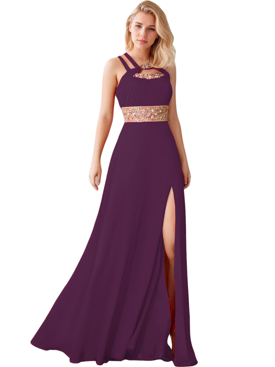 A-line/Princess Scoop Beading Sleeveless Floor-length Chiffon Dresses