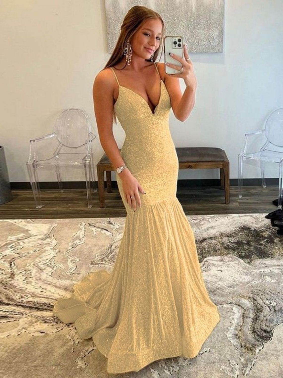 Trumpet/Mermaid Ruffles V-neck Sleeveless Sweep/Brush Train Dresses