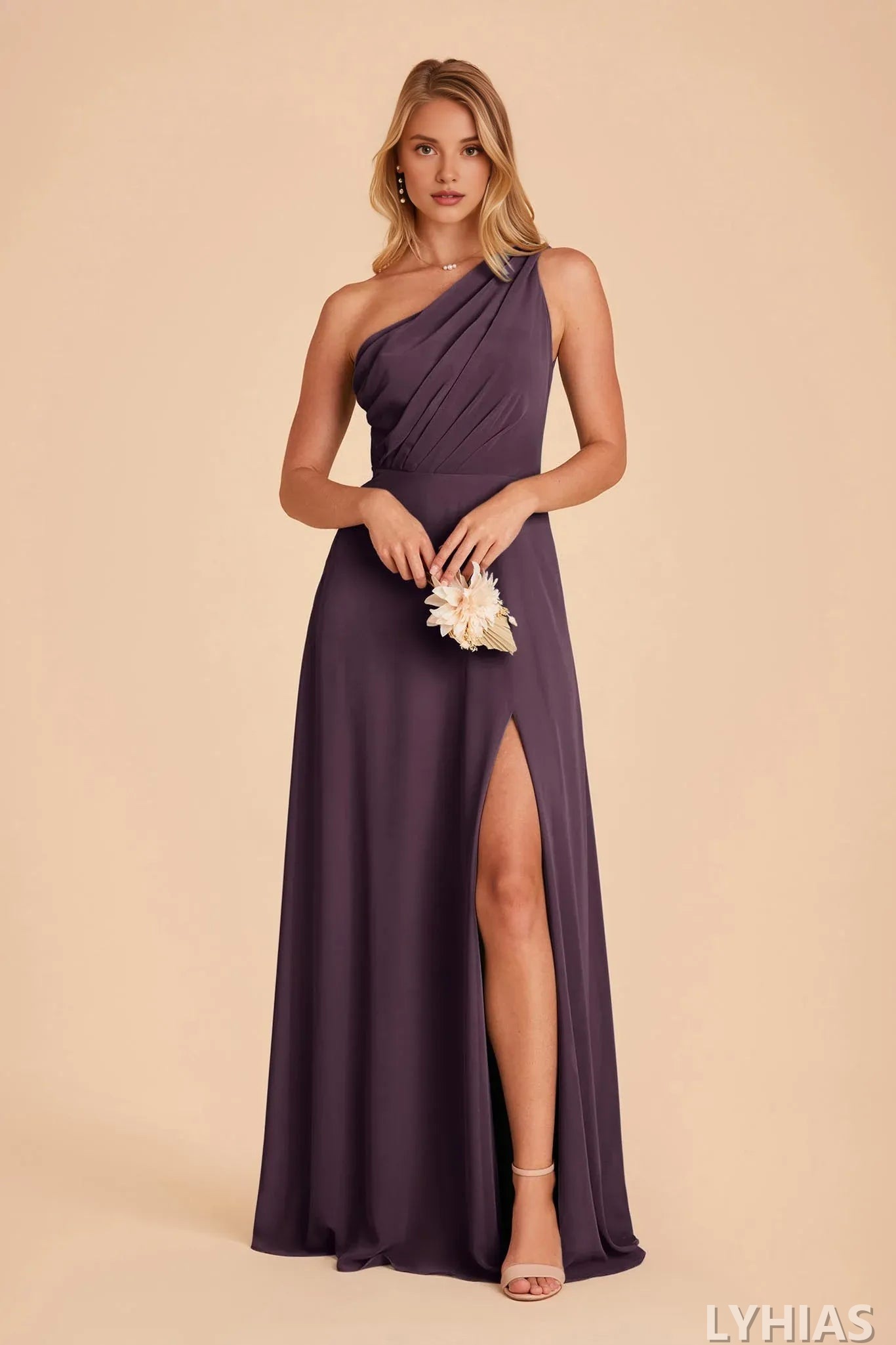 Plum Chiffon One Shoulder A-Line Floor-Length Bridesmaid Dresses