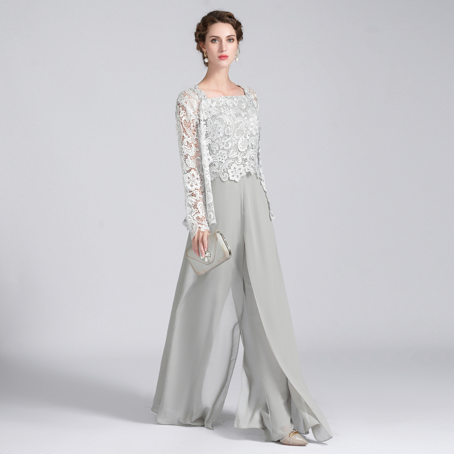 Jumpsuit Pantsuit 3 Piece Floor Length Mother of the Bride Dress 