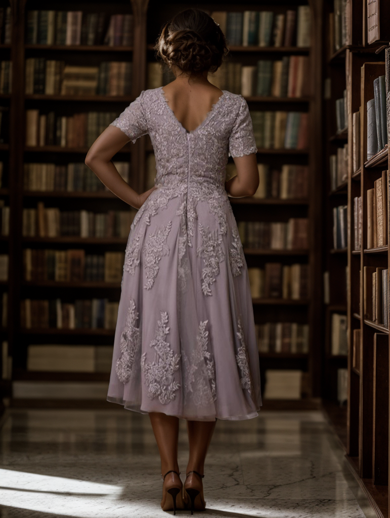 A-Line/Princess Elegant Tea Length Mother of the Bride Dresses with Appliques