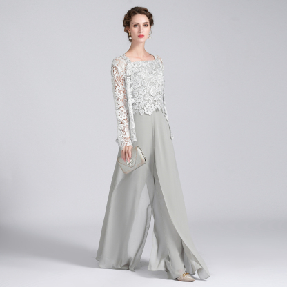 Jumpsuit Pantsuit 3 Piece Floor Length Mother of the Bride Dress 